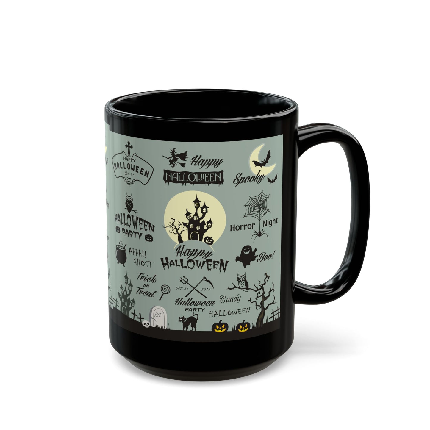 Halloween-Themed Black Mug, Spooky Coffee Cup, Ideal for Halloween Parties, Boo Lover Gift, Autumn Decor
