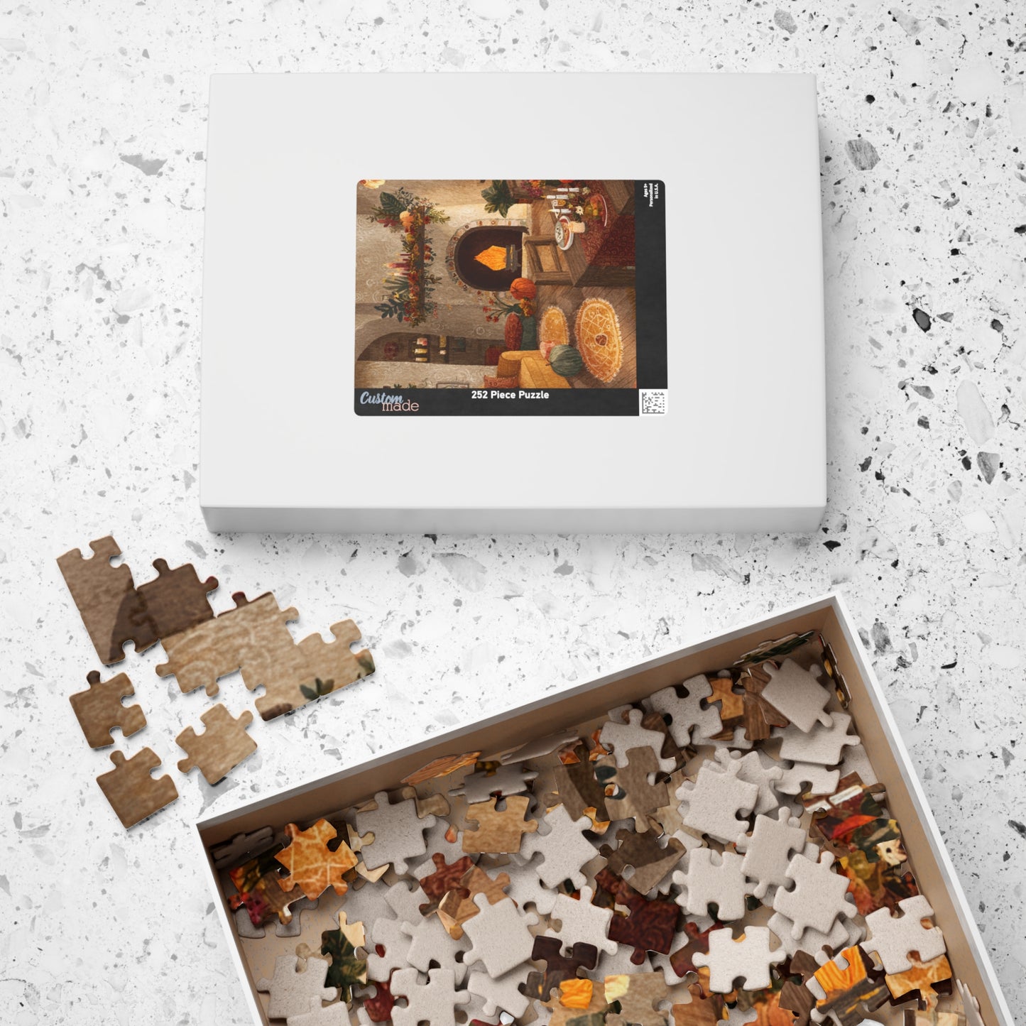 Autumn Cozy Living Room Puzzle | Glowing Fireplace Fall Decor | Cozy Seasonal Jigsaw Gift | Jazz N’ Coffee Puzzles