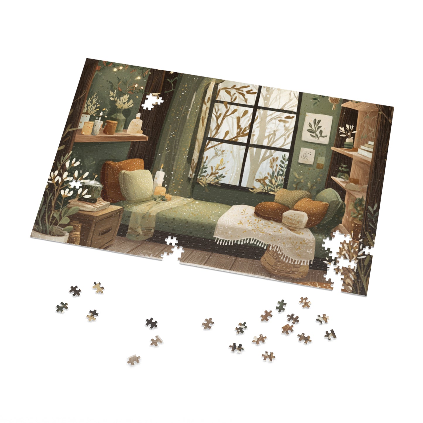 Cozy Green Living Room Reading Nook Jigsaw Puzzle (with Tin)