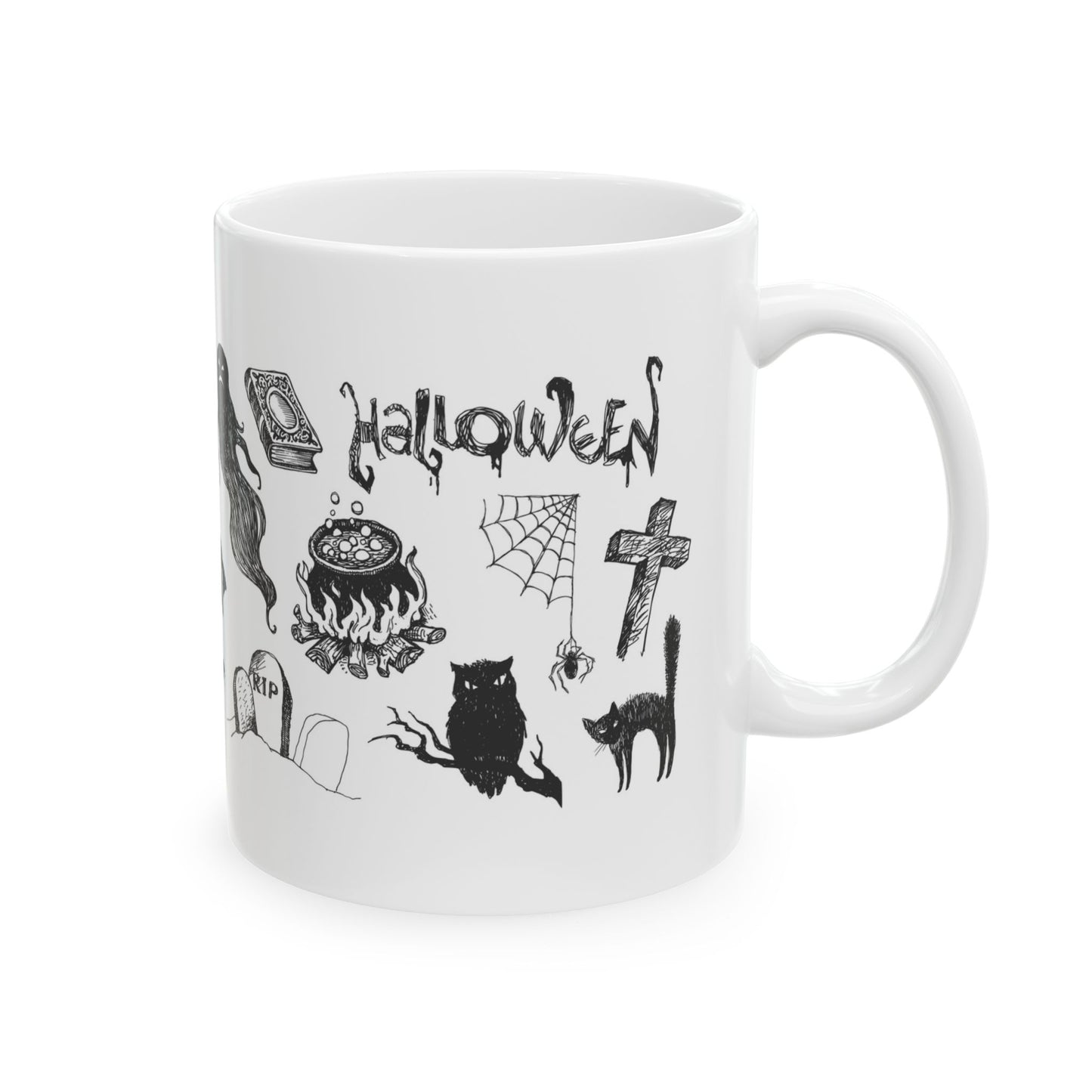 Spooktacular Halloween Mug with Haunted House, Ghosts, and Ghouls Design, Perfect for Coffee Lovers, Halloween Décor, Scary Movie Nights