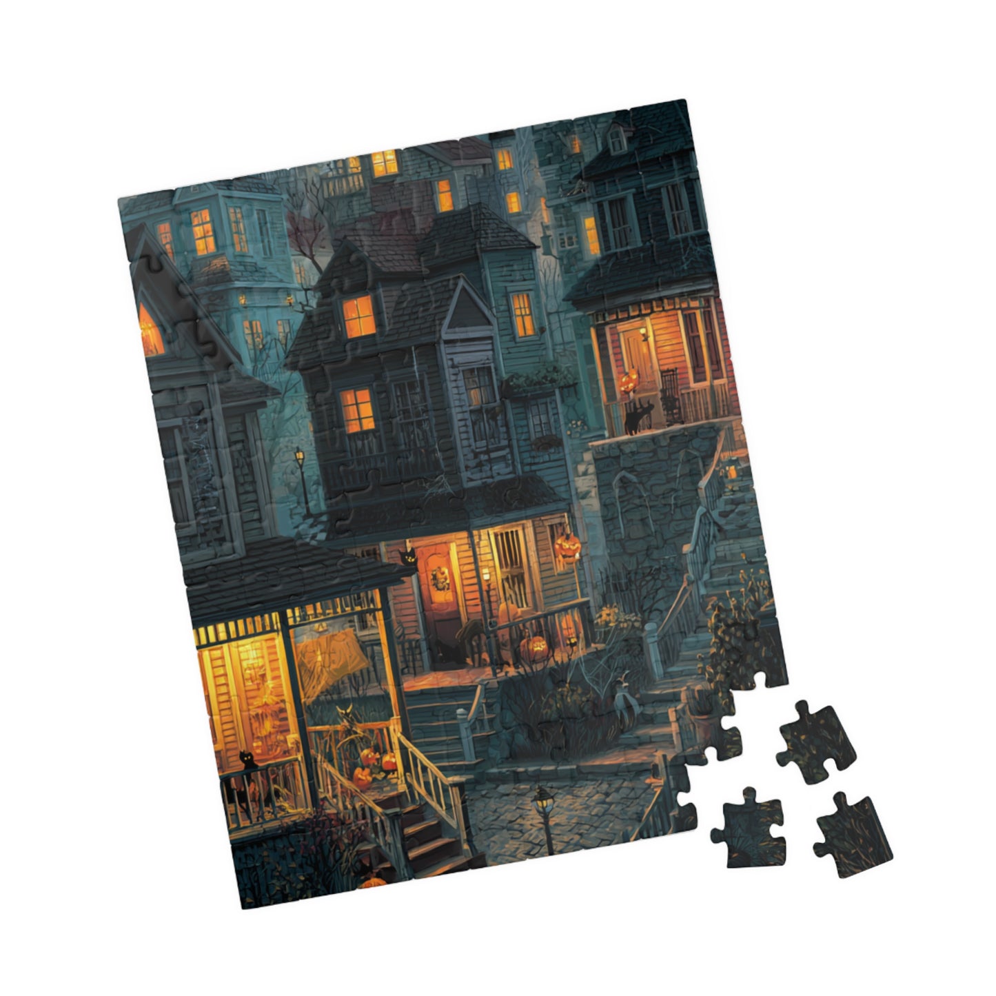 Creepy Town on Halloween Night Puzzle, Spooky Haunted Jigsaw for Family Game Night & Seasonal Fun, 110-1014 Piece Jigsaw Puzzle