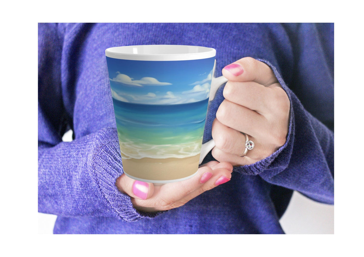 Beach Vibes Latte Mug,  12oz Coastal Ceramic Coffee Cup, Summer Ocean Gift for Latte Lovers