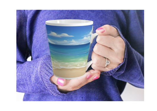 Beach Vibes Latte Mug,  12oz Coastal Ceramic Coffee Cup, Summer Ocean Gift for Latte Lovers