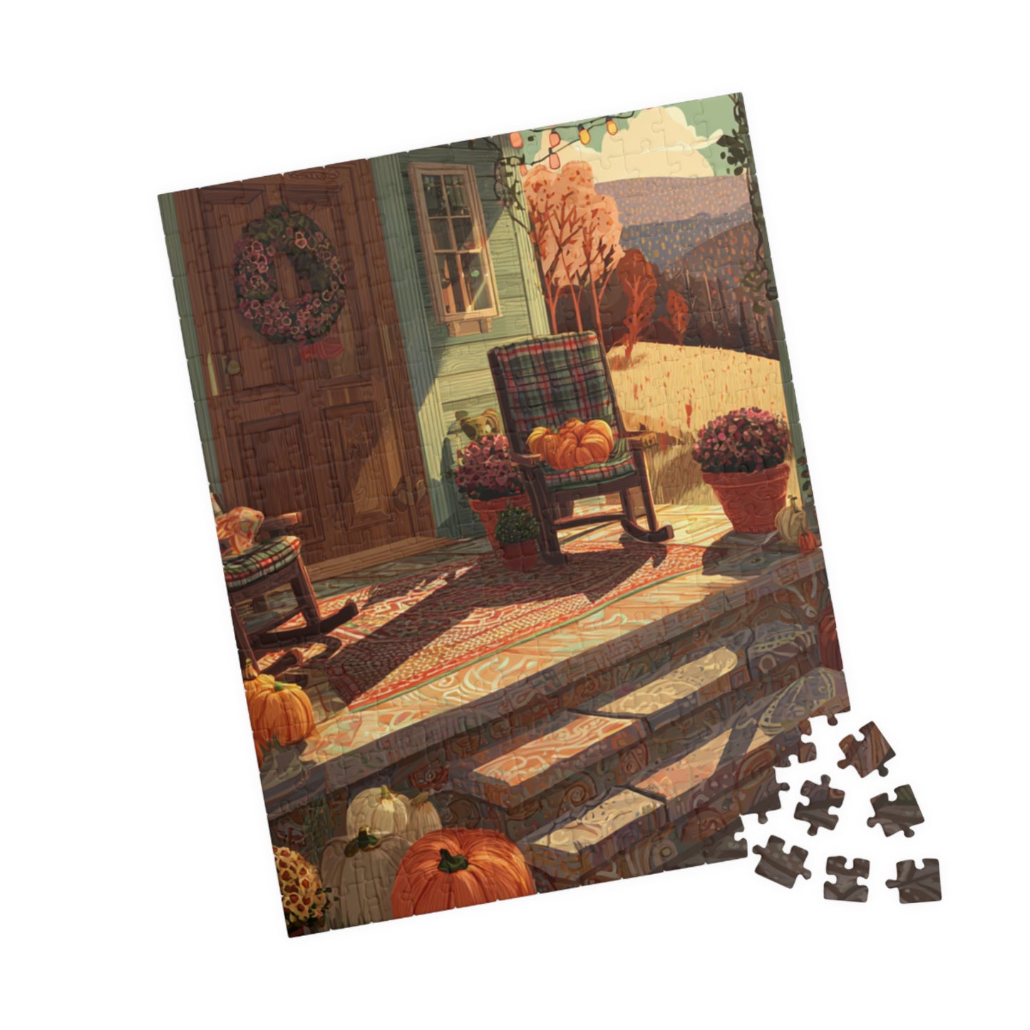 Autumn Porch Scene Jigsaw Puzzle — Cozy Fall Pumpkin Puzzle (110–1014 Pieces)
