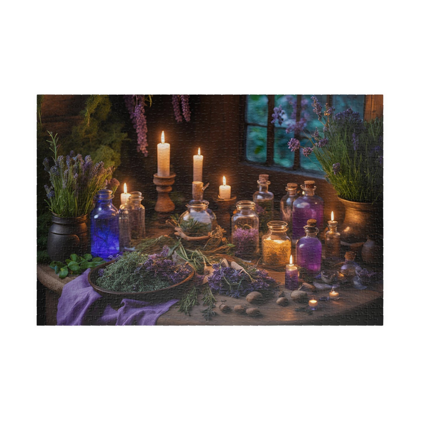 The Witchs Magic Puzzle (110, 252, 520, 1014-piece), Enchanted witchcraft jigsaw puzzle with potions, herbs, and candles