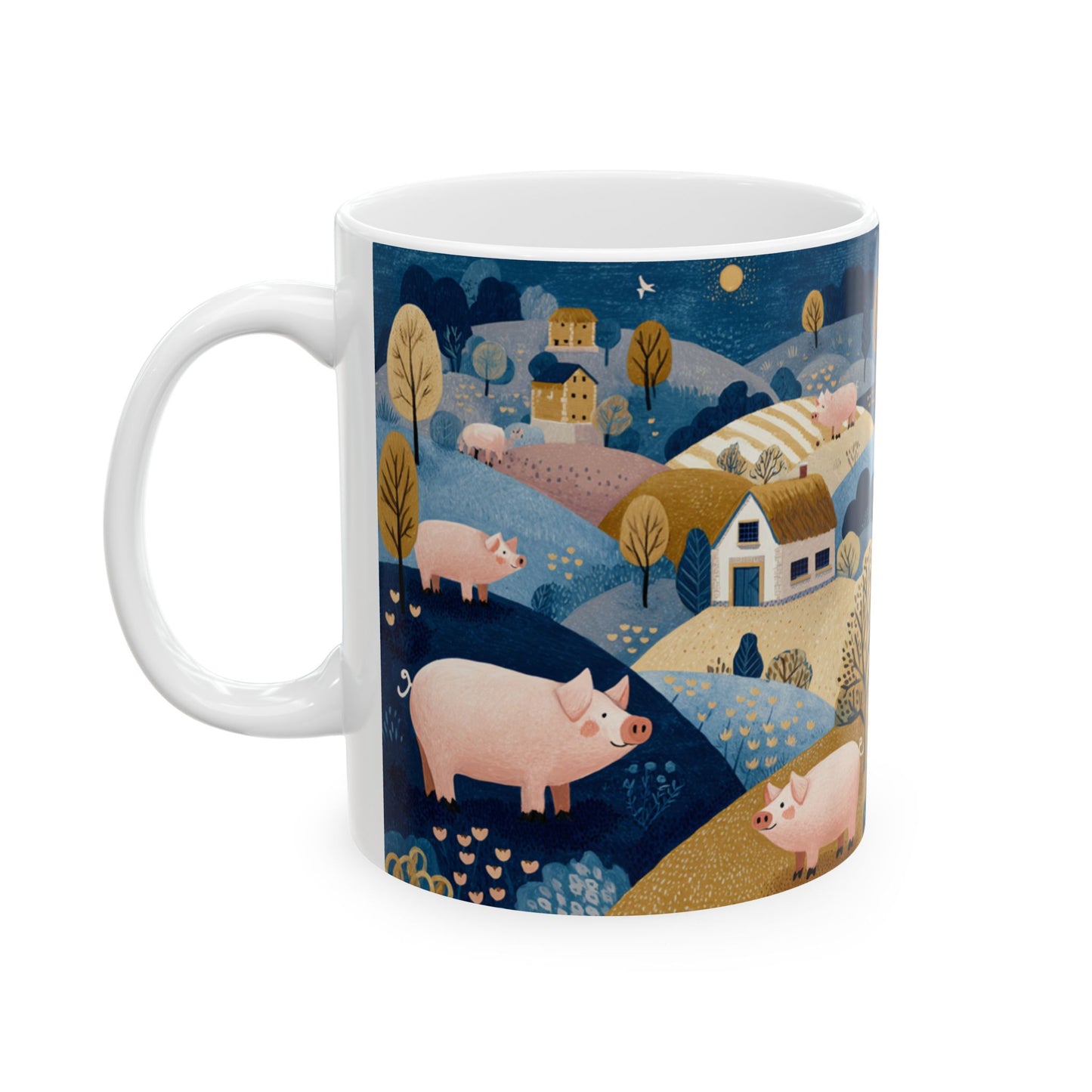 Whimsical Pig Design Ceramic Mug - 11oz & 15oz Options, Cute Farmhouse Decor, Perfect Gift for Animal Lovers, Cozy Coffee Breaks