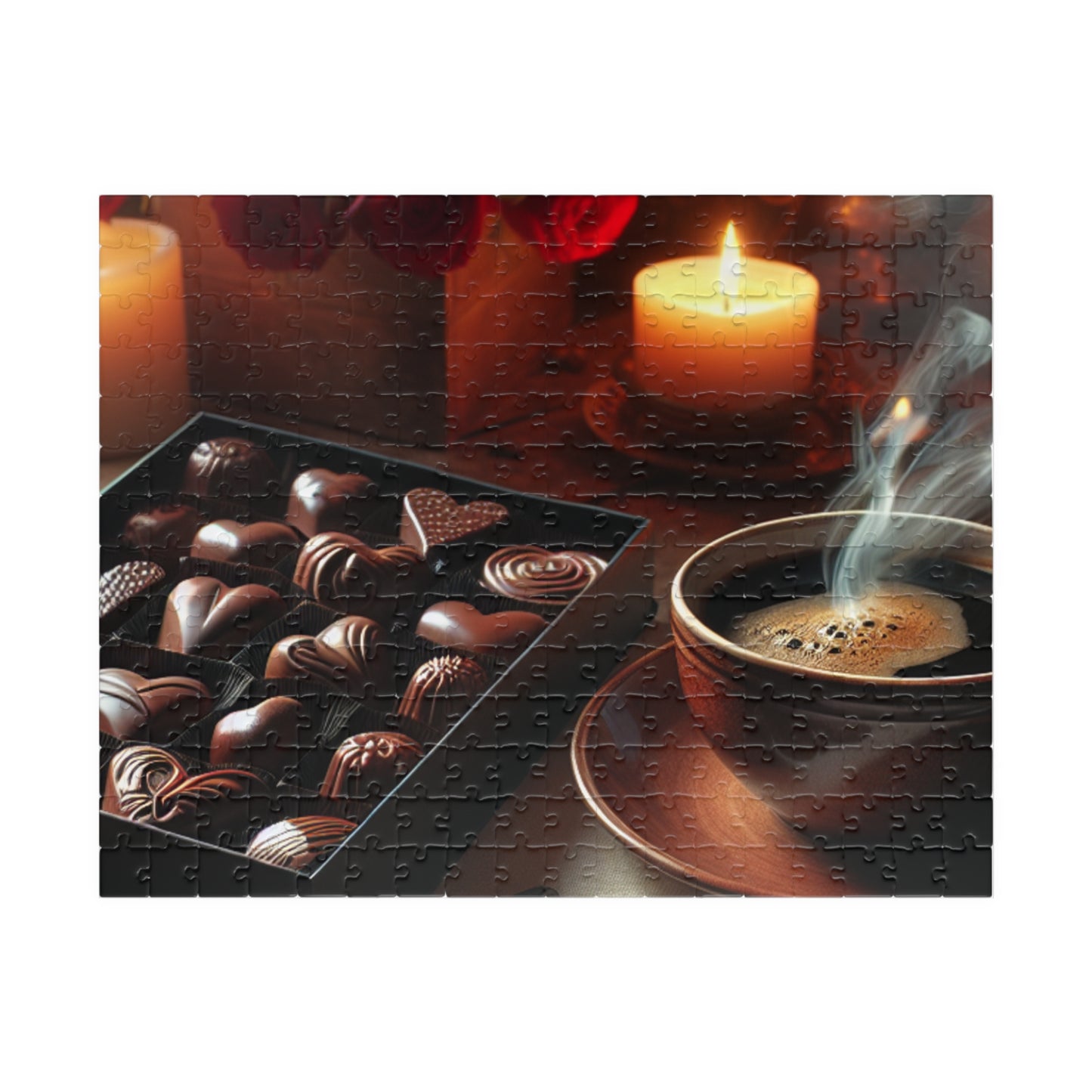 Valentine’s Indulgence Jigsaw Puzzle – Cozy Chocolate, Coffee & Candlelight Scene, Perfect Romantic Gift