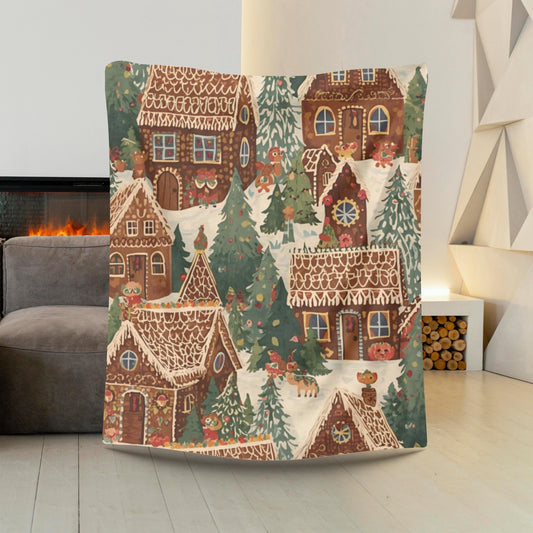 Whimsical Gingerbread House Winter Velveteen Plush Blanket | Cozy Christmas Throw | Soft Plush Blanket Gift | Holiday Home Decor