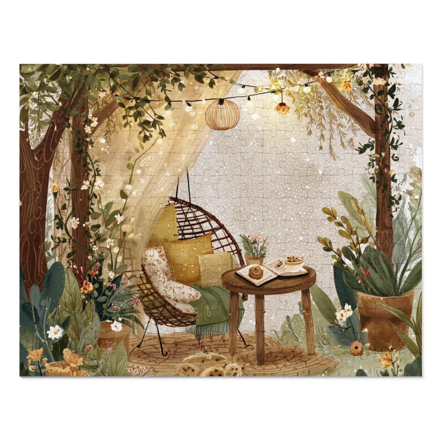 Cozy Garden Retreat Jigsaw Puzzle with Tin – 500-Piece Tranquil Reading Nook Scene