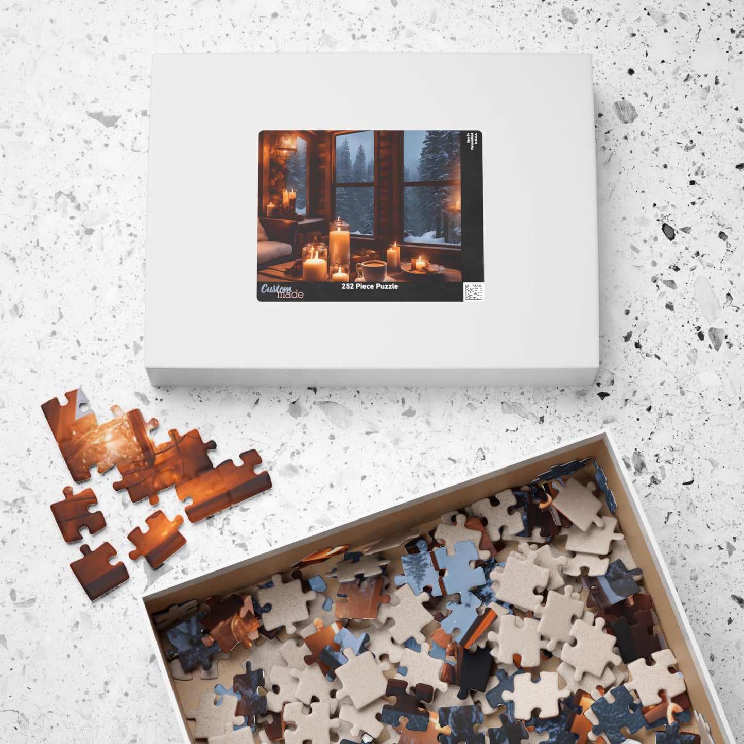 Winter Cabin Glow Puzzle – Cozy Rustic Cabin, Candlelight & Snowy Night, Perfect Winter & Holiday Gift
