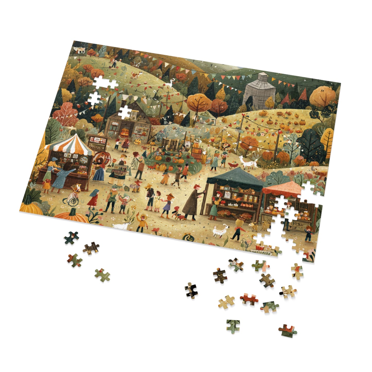 Autumn Harvest Festival Jigsaw Puzzle with Tin – 500-Piece Fall Market Scene