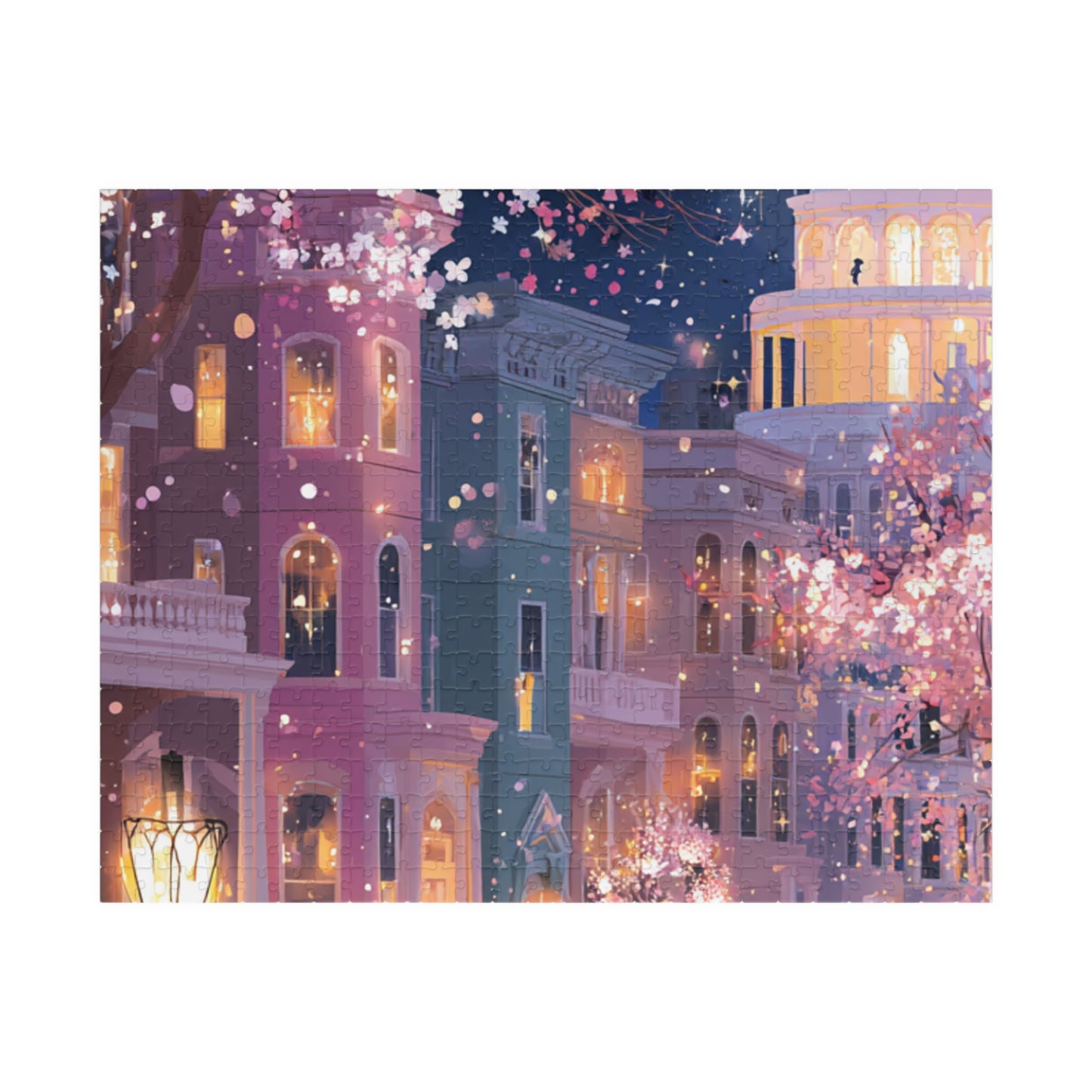 Washington DC Cherry Blossom Cityscape Puzzle — Scenic Nighttime Street 110–1014 Piece Jigsaw