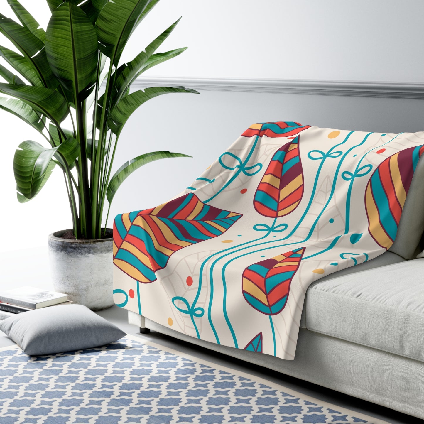 Colorful Leaf Sherpa Blanket | Cozy Fall Throw | Soft Plush Fleece | Warm Autumn Home Decor Gift | Jazz N’ Coffee Puzzles