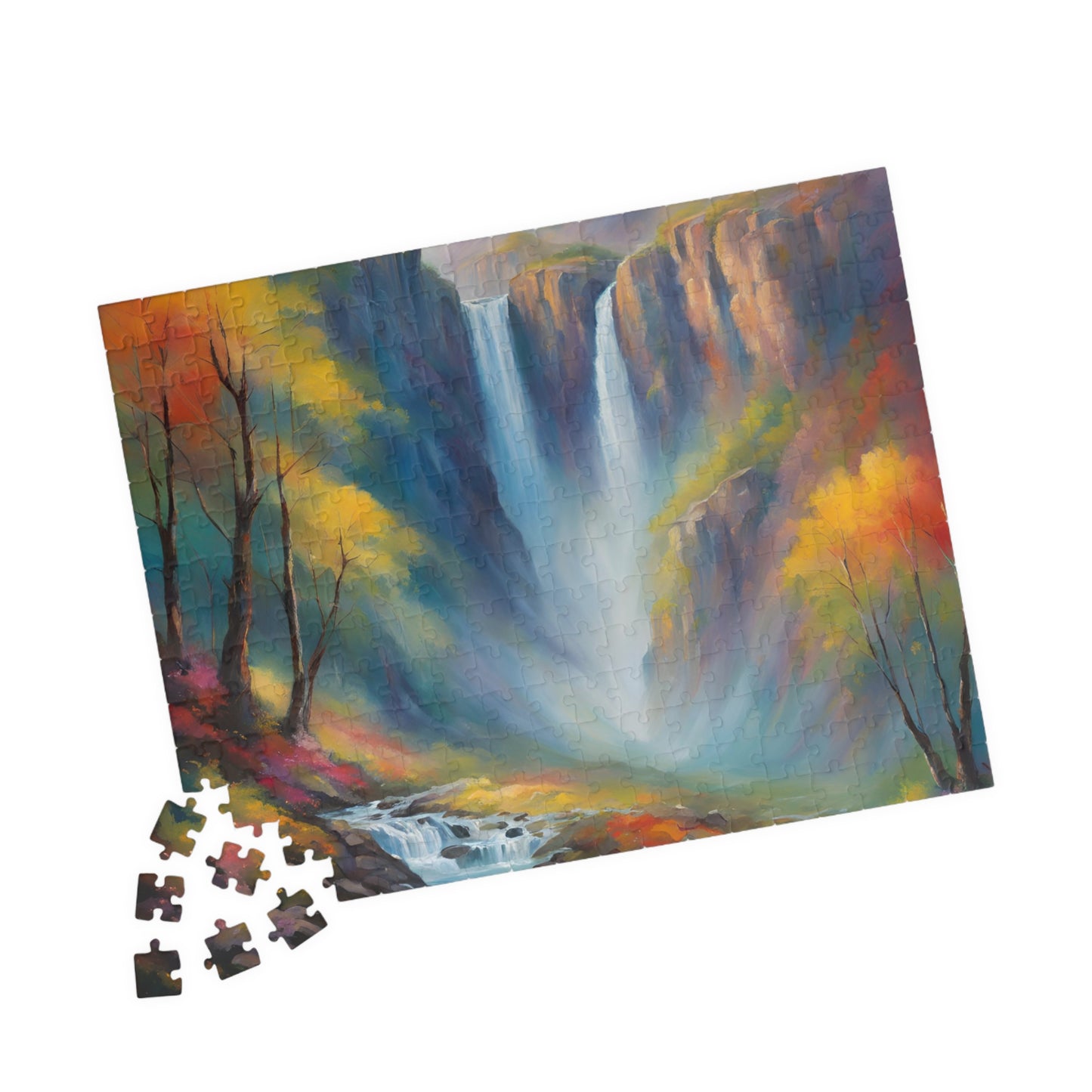 Autumn Falls: Waterfall in the Woods Puzzle | Serene Nature Jigsaw | Cozy Fall Activity Gift | Jazz N’ Coffee Puzzles