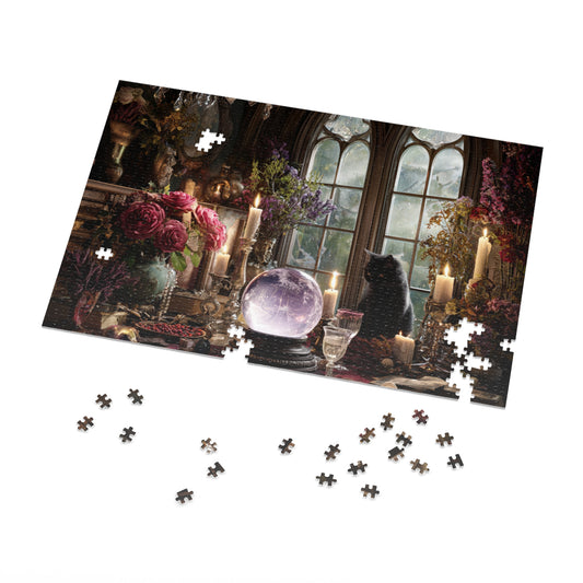 Witchs Enchanted Chamber Puzzle with a Black Cat, Crystal Ball & Tarot Magic with a Gift Tin, Halloween Activity