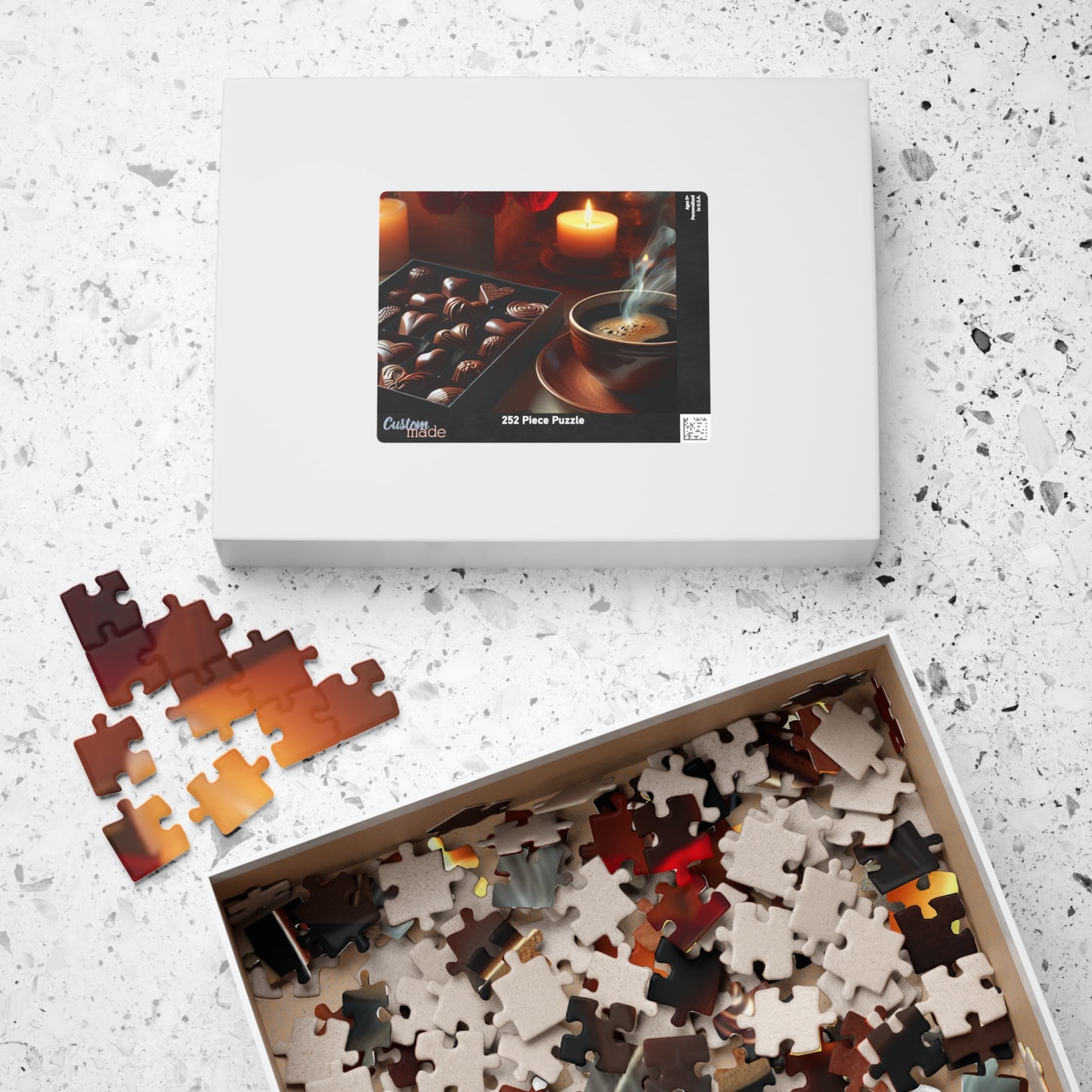 Valentine’s Indulgence Jigsaw Puzzle – Cozy Chocolate, Coffee & Candlelight Scene, Perfect Romantic Gift