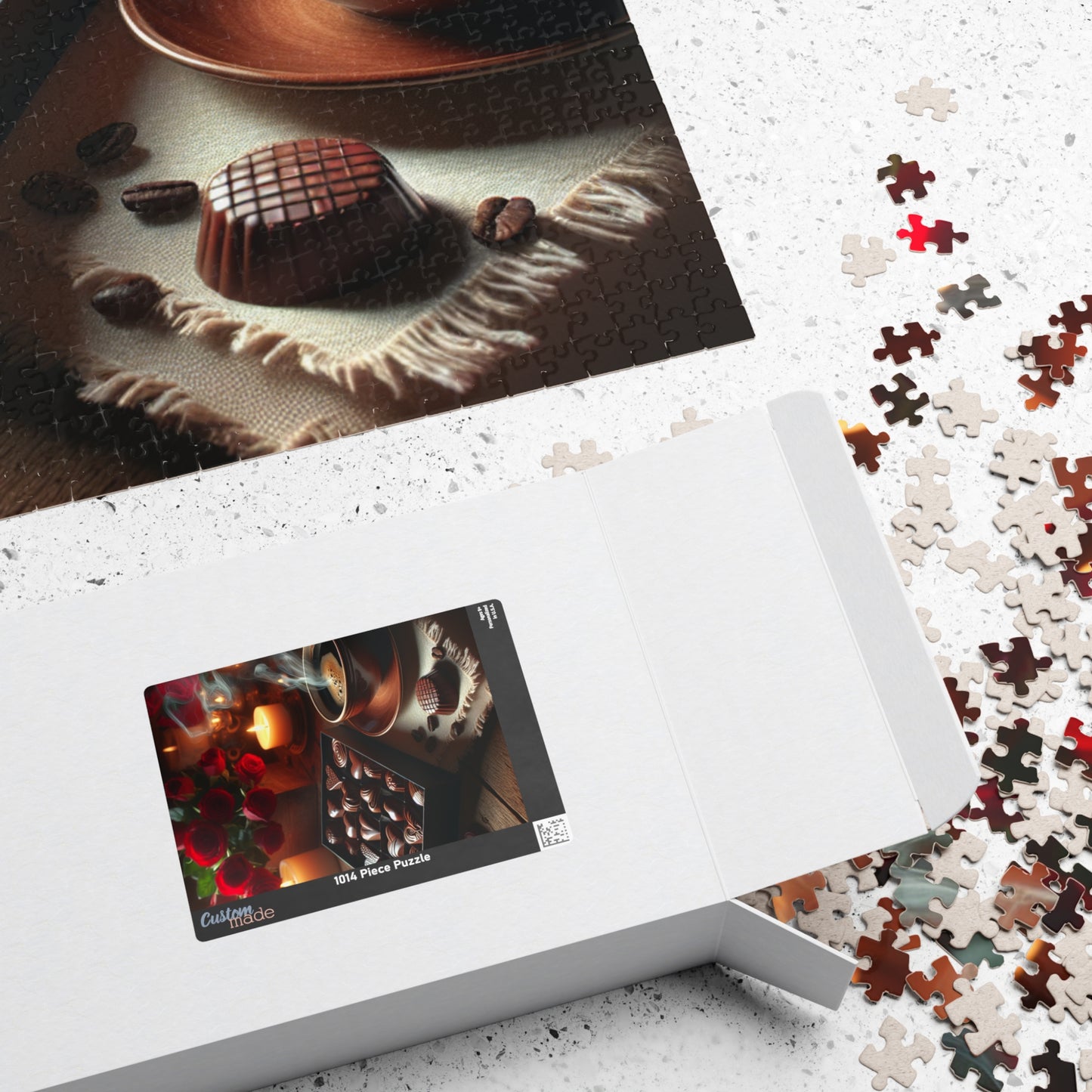 Valentine’s Indulgence Jigsaw Puzzle – Cozy Chocolate, Coffee & Candlelight Scene, Perfect Romantic Gift