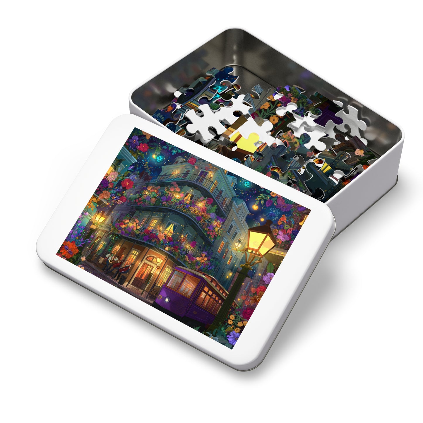 Whimsical Floral New Orleans Puzzle – A Colorful French Quarter Adventure Jigsaw Puzzle with Tin
