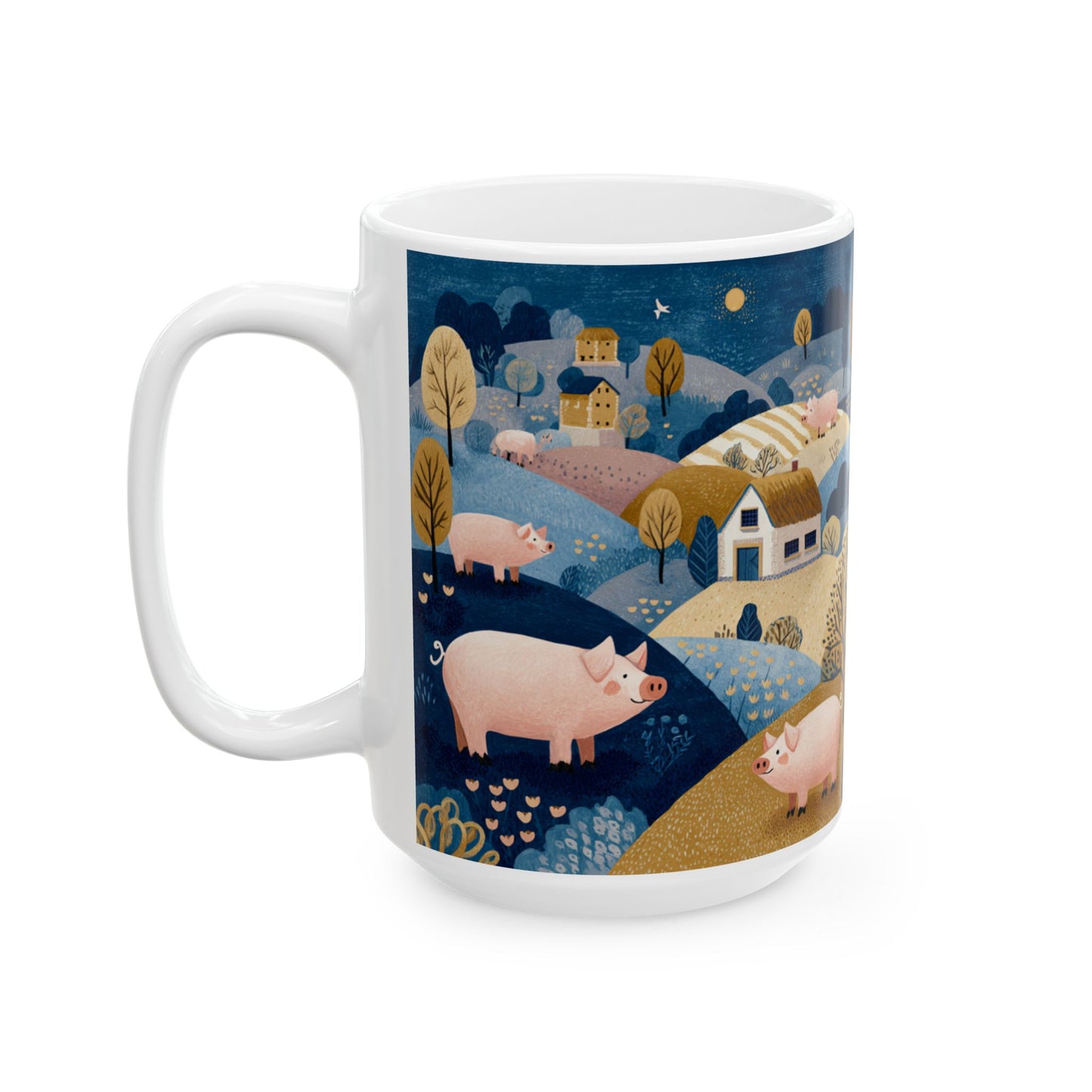 Whimsical Pig Design Ceramic Mug - 11oz & 15oz Options, Cute Farmhouse Decor, Perfect Gift for Animal Lovers, Cozy Coffee Breaks