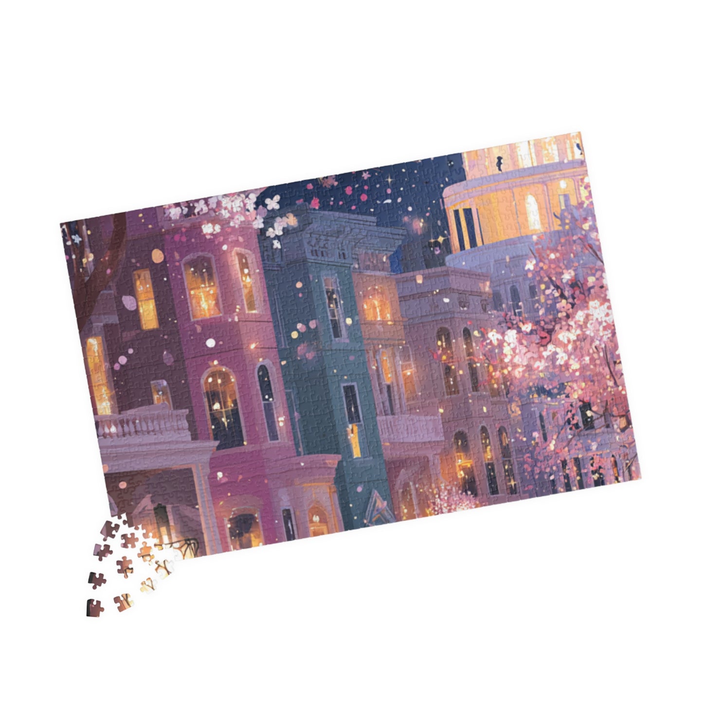 Washington DC Cherry Blossom Cityscape Puzzle — Scenic Nighttime Street 110–1014 Piece Jigsaw