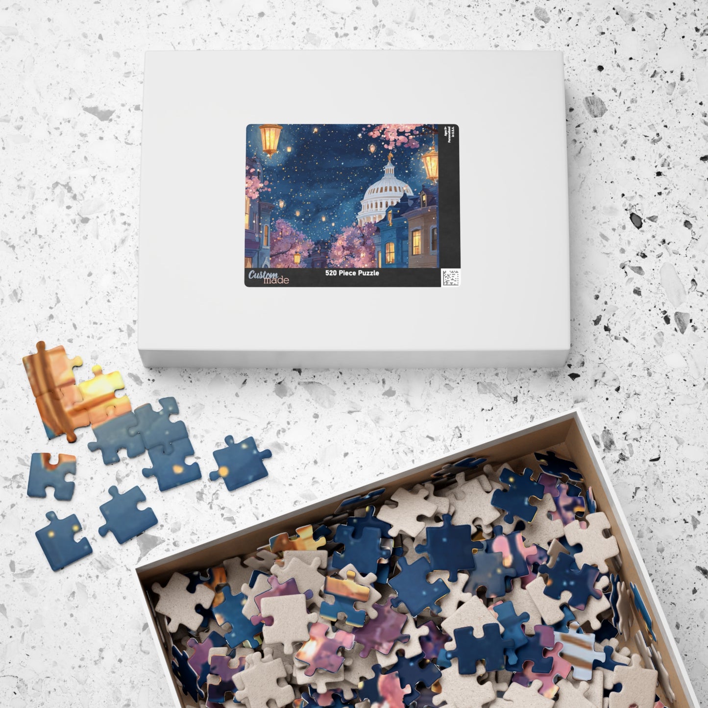 Cherry Blossom Night Skyline Puzzle — Washington Capitol Evening Jigsaw (110–1014 pcs)