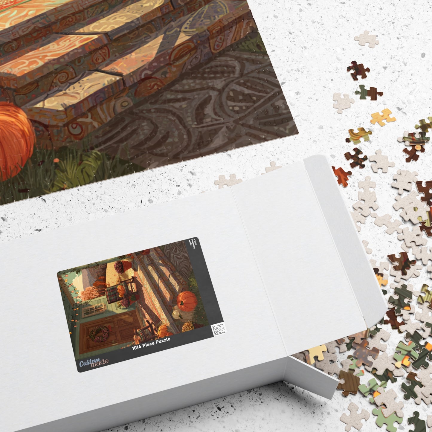 Autumn Porch Scene Jigsaw Puzzle — Cozy Fall Pumpkin Puzzle (110–1014 Pieces)