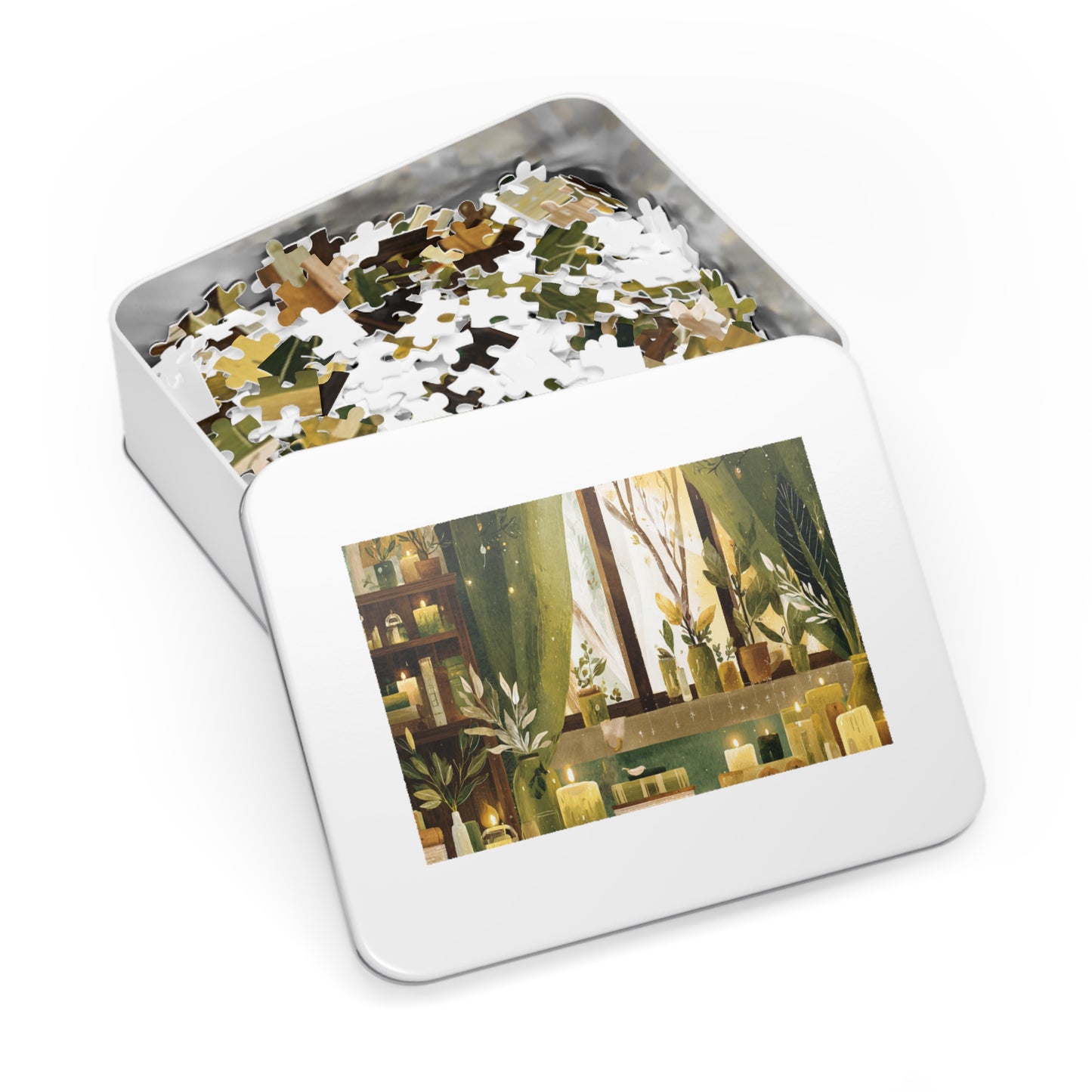 Botanical Candlelight Puzzle — 500‑Piece Jigsaw with Tin