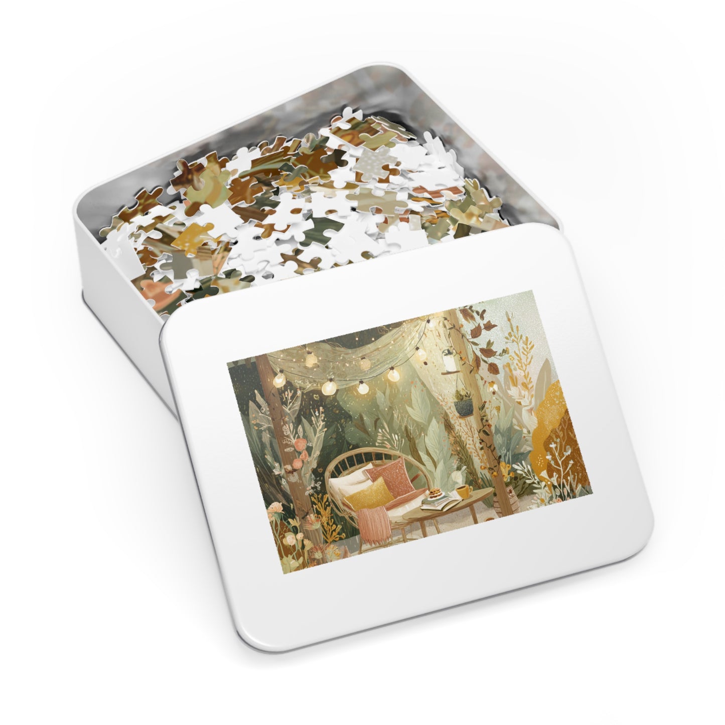 Cozy Fairy Light Outdoor Scene Jigsaw Puzzle (with Tin) — 500-Piece Relaxing Garden Puzzle