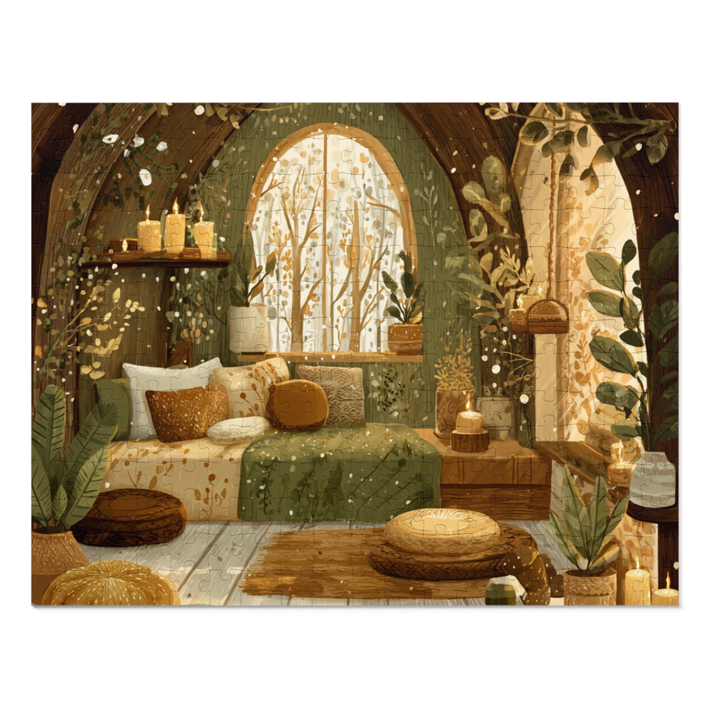 Cozy Green Nook Jigsaw Puzzle with Tin – Calming Botanical Room Scene