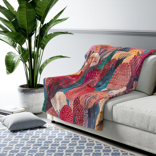 Cozy Forest Sherpa Blanket — Colorful Watercolor Trees Throw