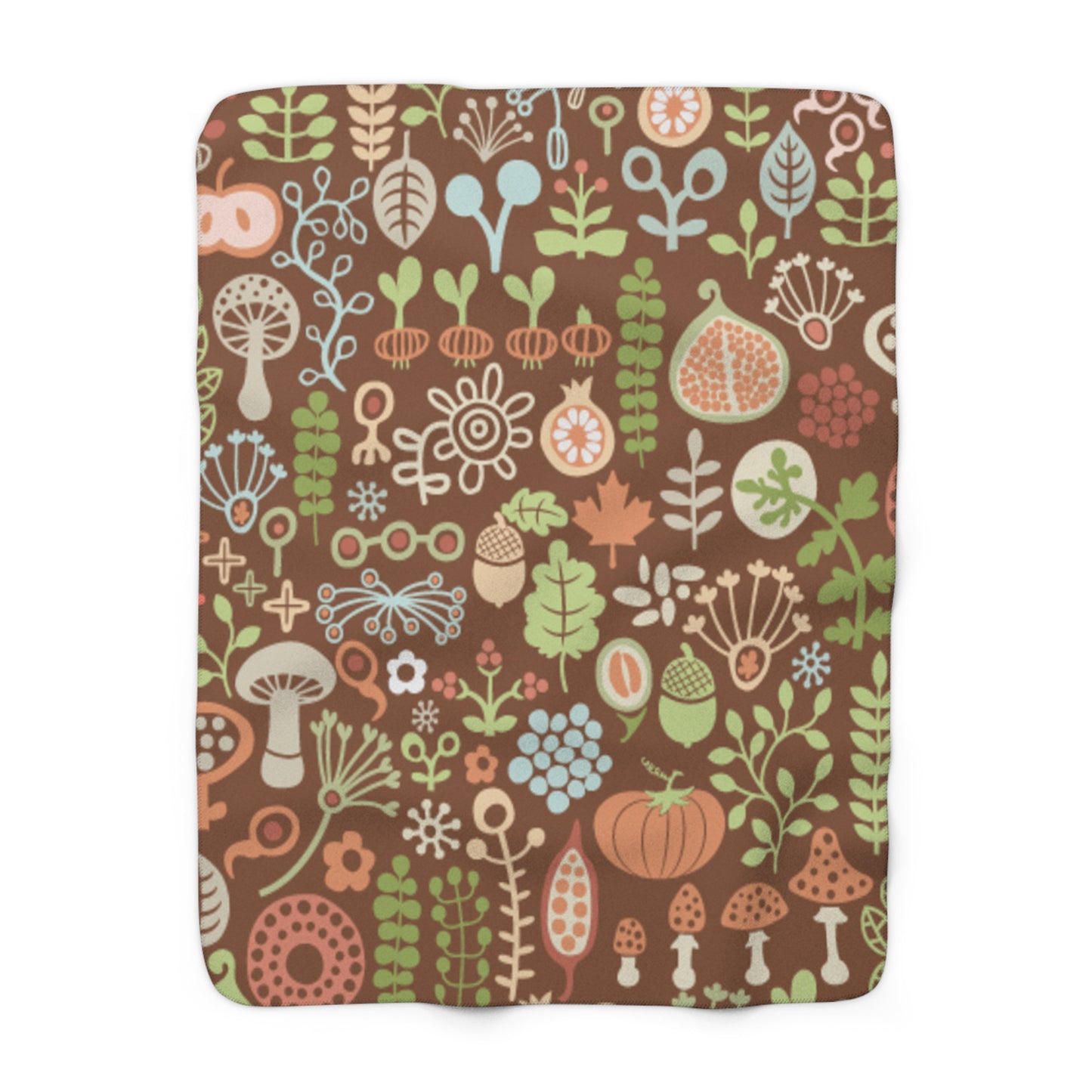 Autumn Mushroom Sherpa Blanket — Cozy Woodland Fleece Throw