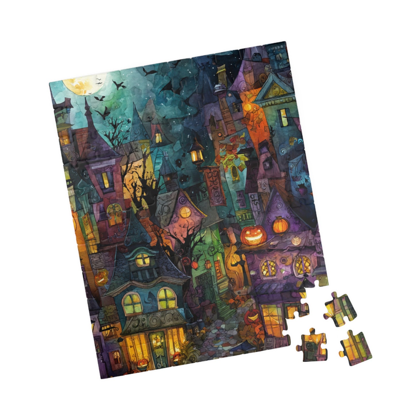 Spookington Village Collection, Halloween Bat Spectacular Puzzle, Whimsical Haunted Town Jigsaw for Kids & Adults, Halloween Decor, Family Game Night