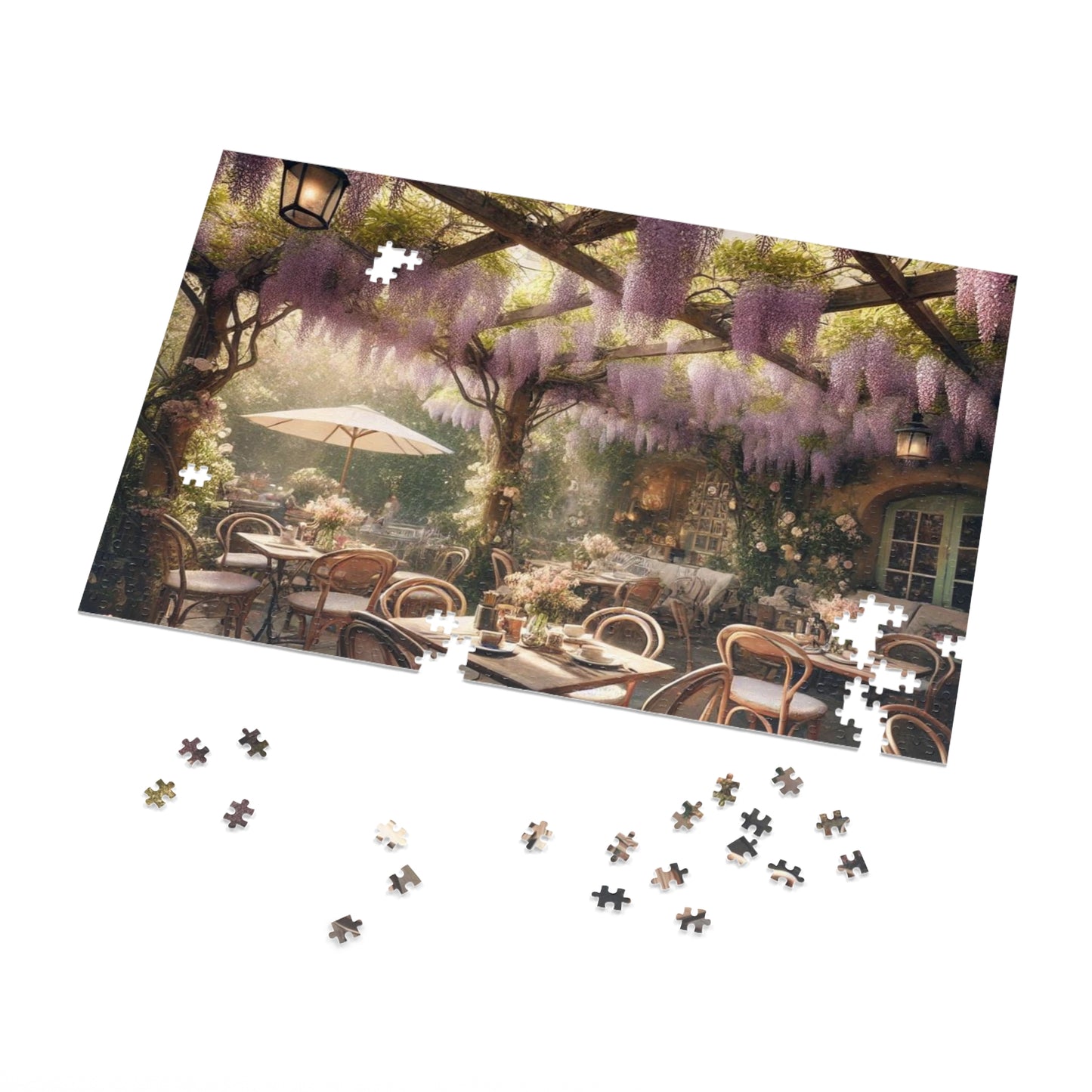 Wisteria Whispers Jigsaw Puzzle – Enchanted Café Scene, Cozy Indoor Activity, Gift for Puzzle Lovers, Relaxing Art Puzzle