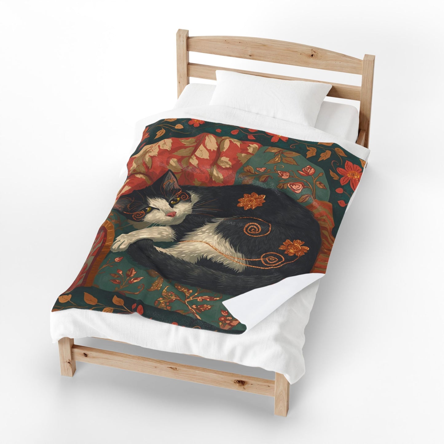Whimsical Cat on Cozy Chair Velveteen Plush Blanket | Fall Home Decor | Soft Warm Throw | Cozy Cat Lover Gift | Autumn Aesthetic Blanket