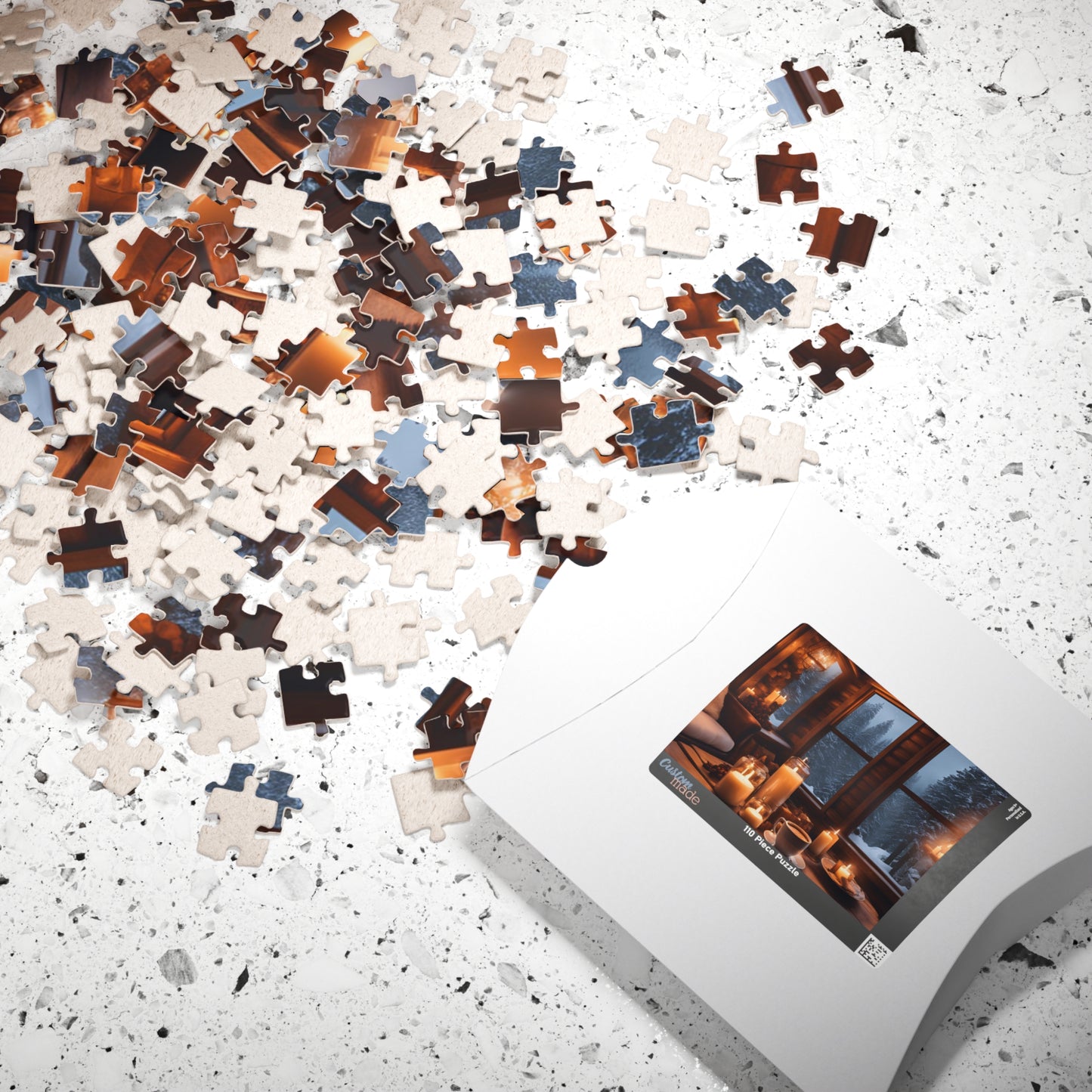 Winter Cabin Glow Puzzle – Cozy Rustic Cabin, Candlelight & Snowy Night, Perfect Winter & Holiday Gift