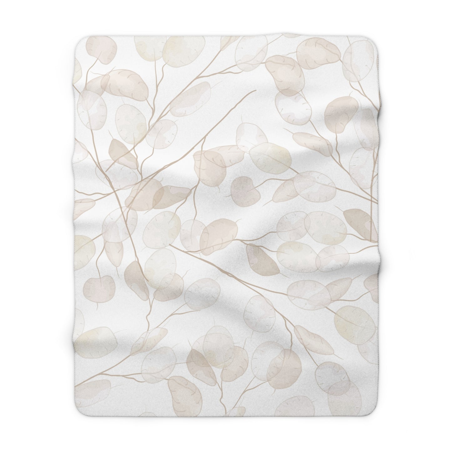 Cream & Beige Subtle Leaves Sherpa Fleece Blanket | Cozy Fall Throw | Neutral Home Decor | Soft Plush Blanket Gift | Warm Autumn Blanket