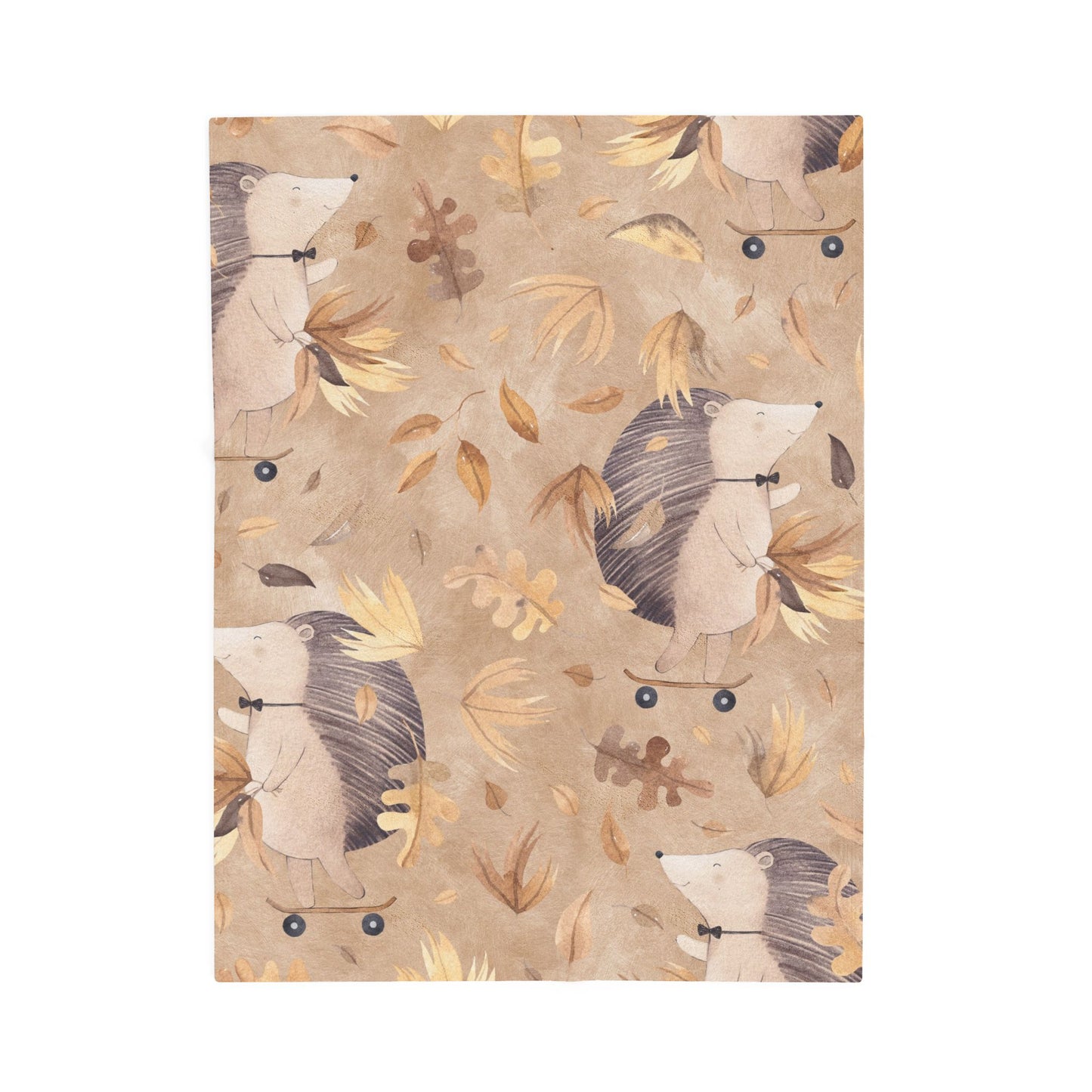 Hedgehog Skate Velveteen Plush Blanket – Cute Woodland Animal Throw for Kids & Cozy Autumn Decor