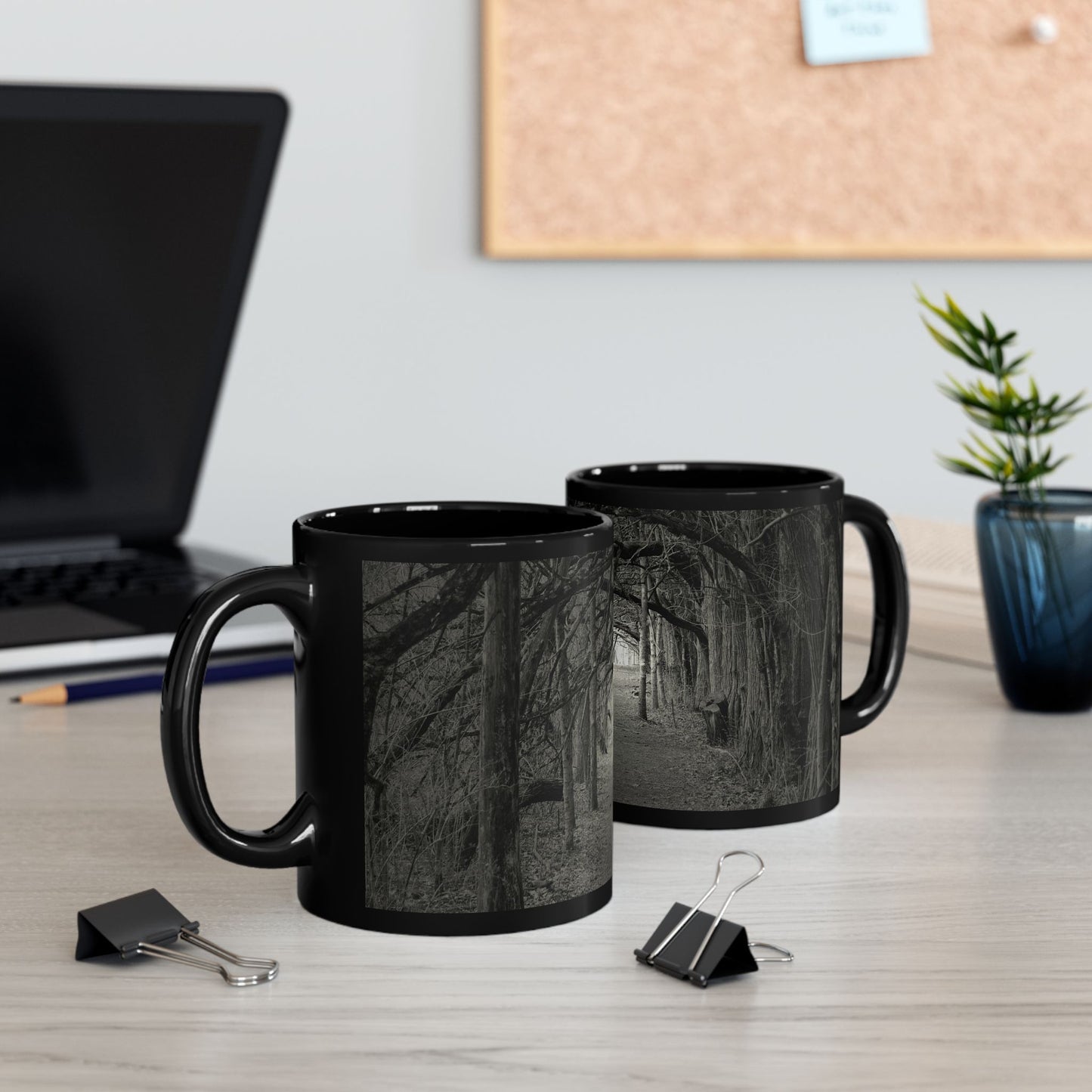 Black Ceramic Mug — Gothic Moody Forest Tunnel Photography (11oz & 15oz)