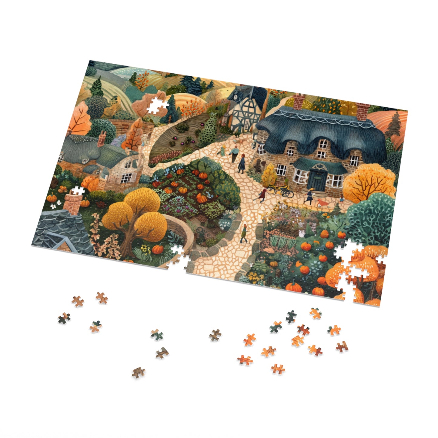Autumn Cottage Village Jigsaw Puzzle — 500-Piece Fall Village Puzzle with Tin Gift Box