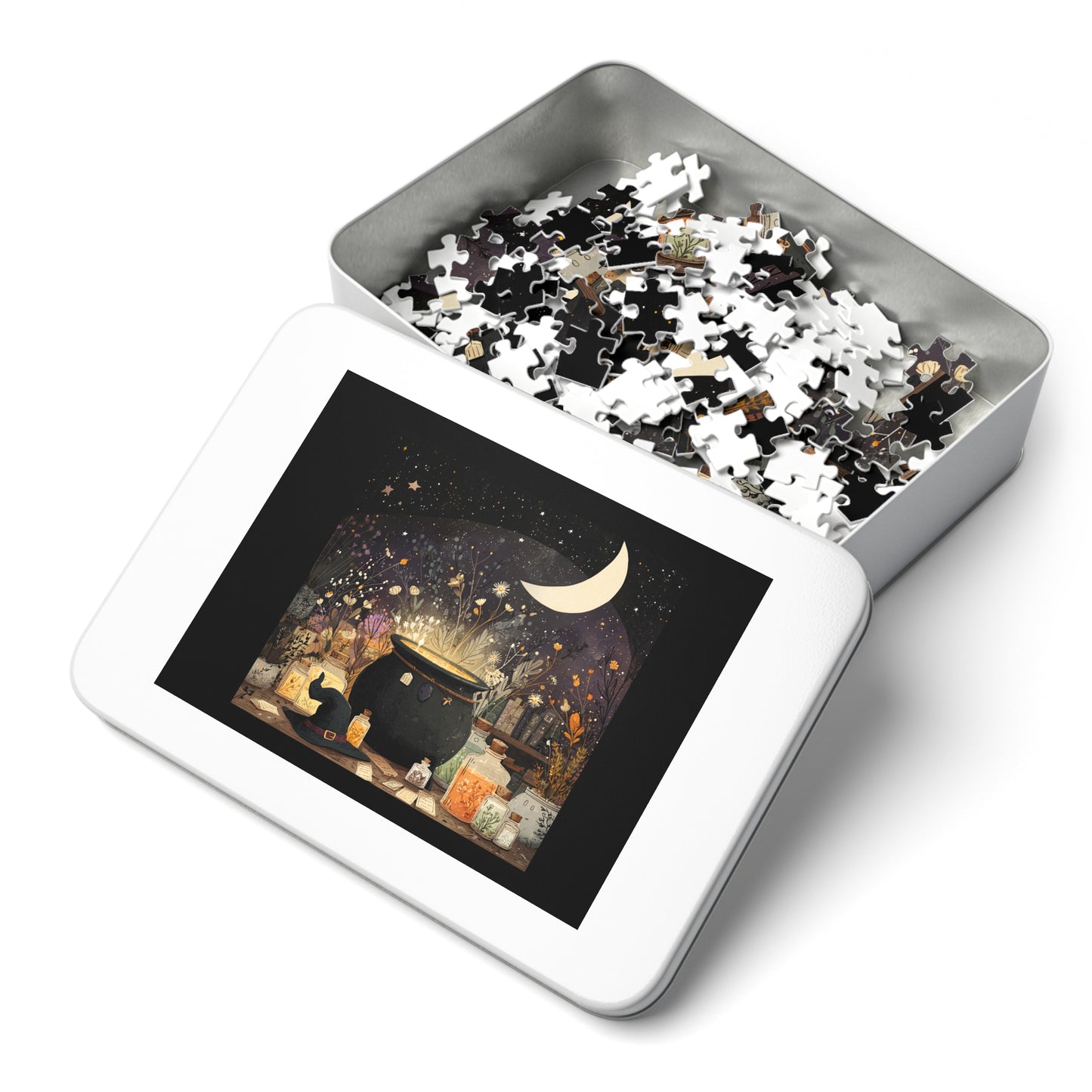 Witchs Magical Cauldron Puzzle with Tin, Bubbling Brews, Enchanted Ingredients & Spellbound Fun, Halloween Puzzle, Witch-Themed Gift