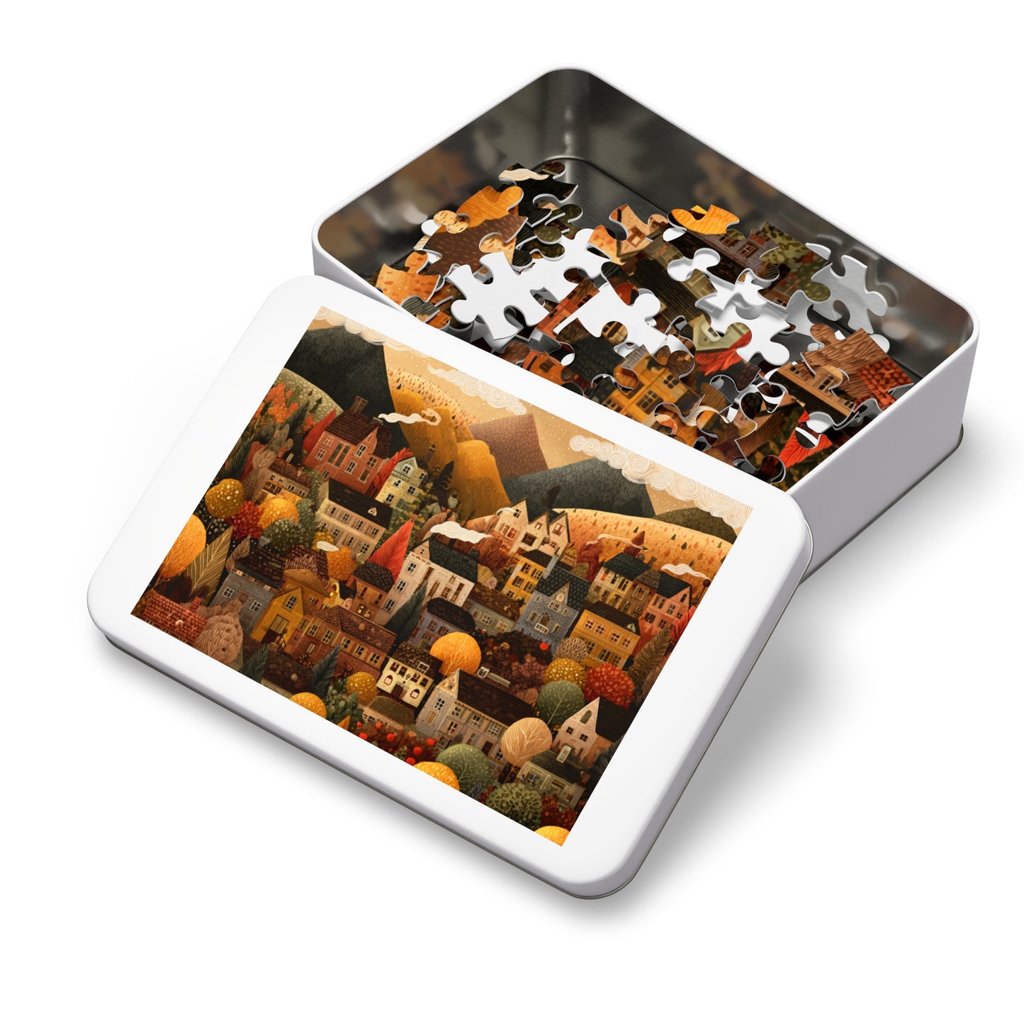Amber Peak Village Puzzle | Tranquil Autumn Mountain Scene | Cozy Fall Jigsaw Gift | Jazz N’ Coffee Puzzles