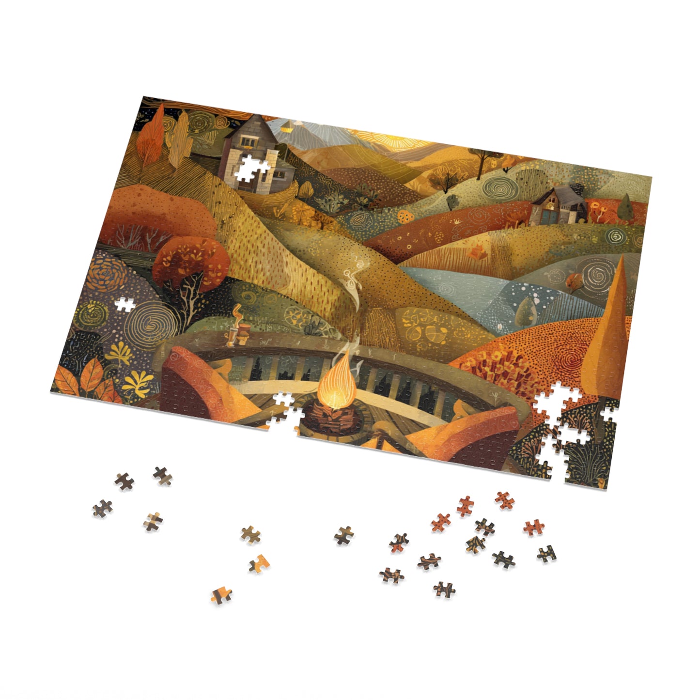 Autumn Fireside Puzzle — 500-Piece Scenic Jigsaw with Tin