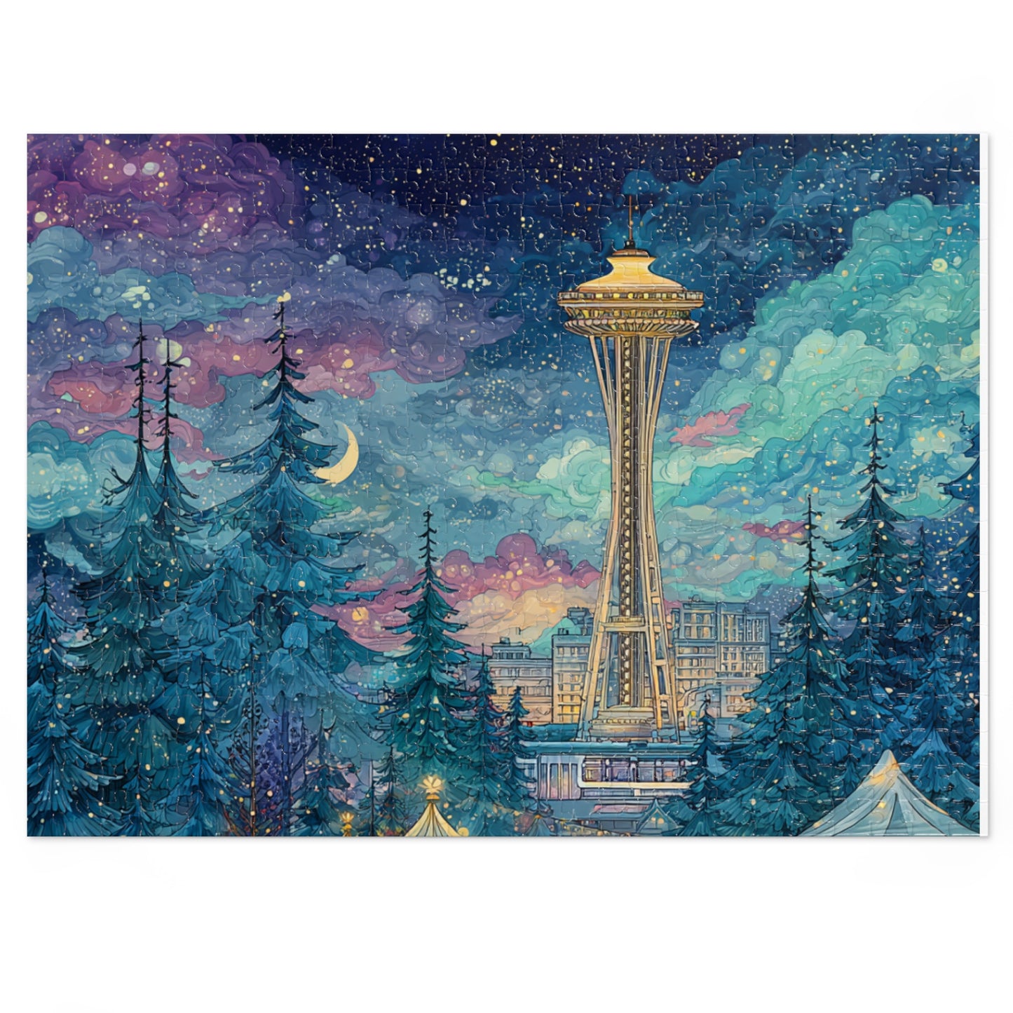 Whimsical Seattle Jigsaw Puzzle with Tin