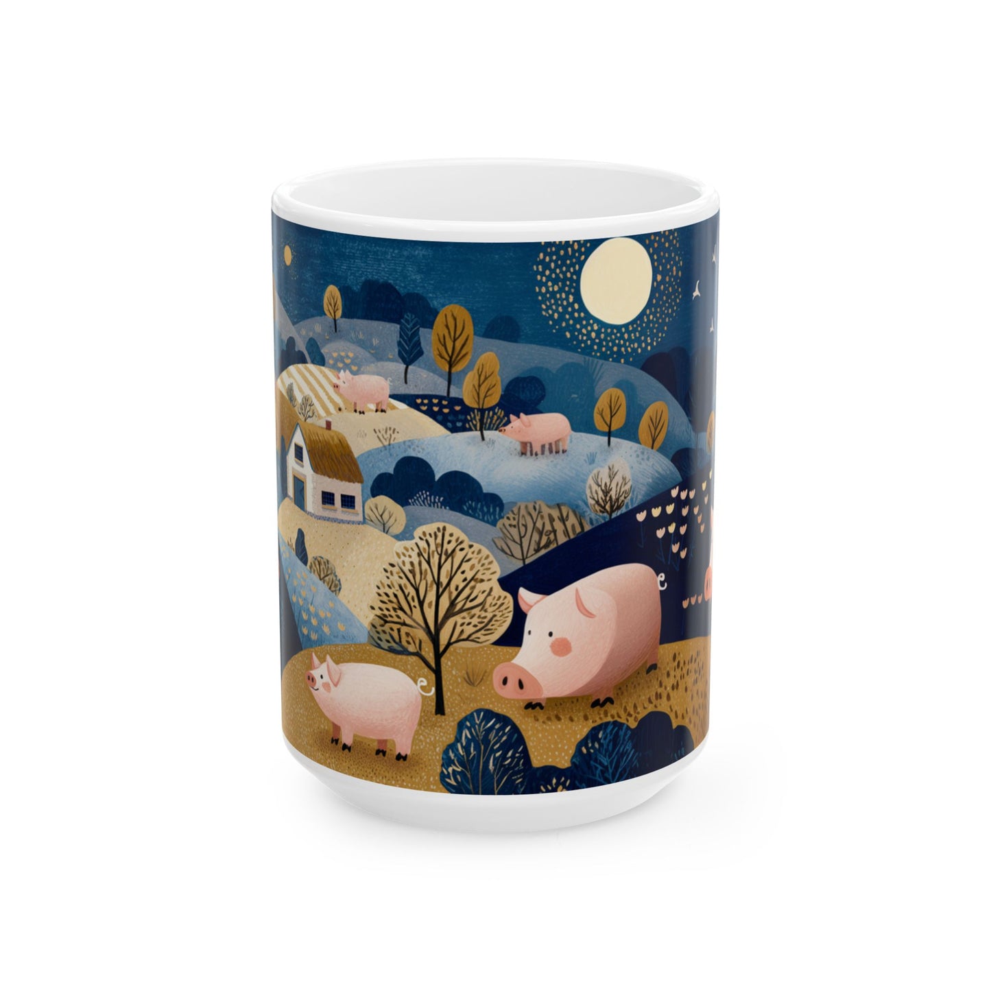 Whimsical Pig Design Ceramic Mug - 11oz & 15oz Options, Cute Farmhouse Decor, Perfect Gift for Animal Lovers, Cozy Coffee Breaks
