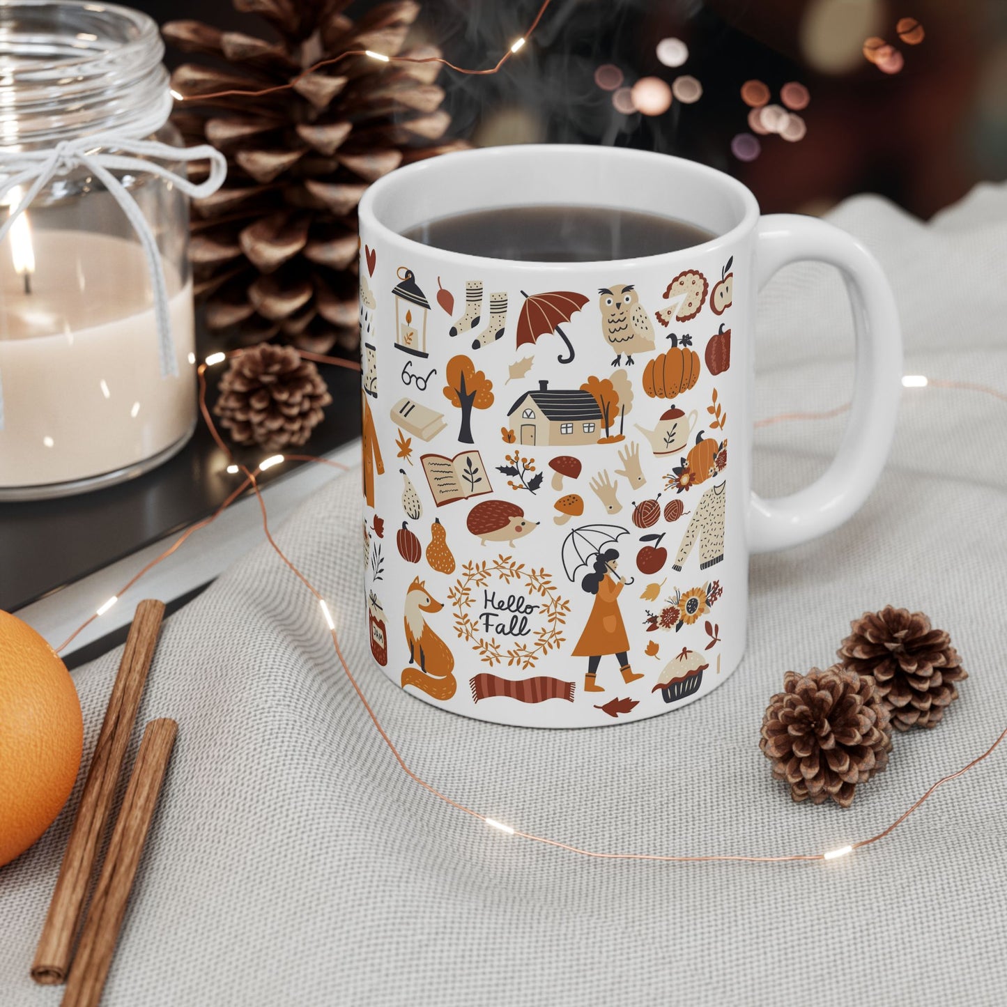 Cozy Autumn Ceramic Mug, Fall Coffee Cup, Pumpkin Spice Gift, Seasonal Kitchen Decor, Cute Fox Design, Perfect For Fall Celebrations