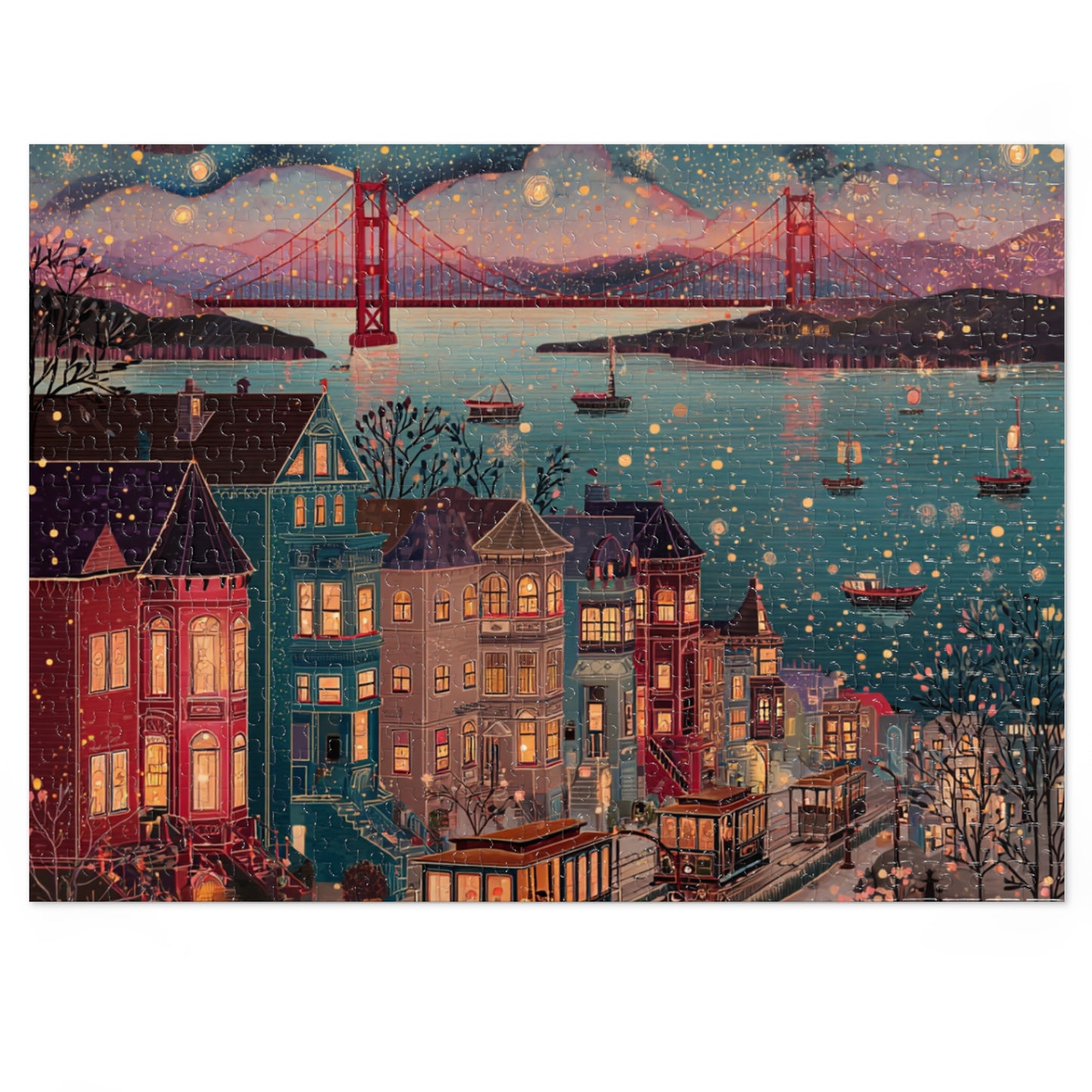 Whimsical San Francisco Puzzle – A Colorful City by the Bay-Jigsaw Puzzle with Tin