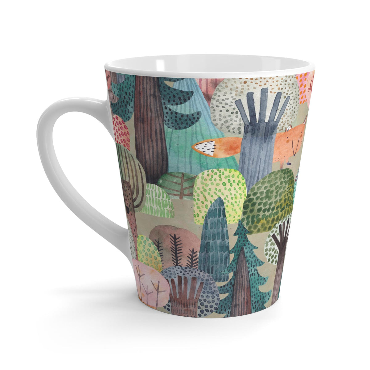 Whimsical Forest Fox Latte Mug , Cozy Coffee Cup, Nature-Inspired Drinkware, Gift for Nature Lovers, Gift for Tea and Coffee Lovers