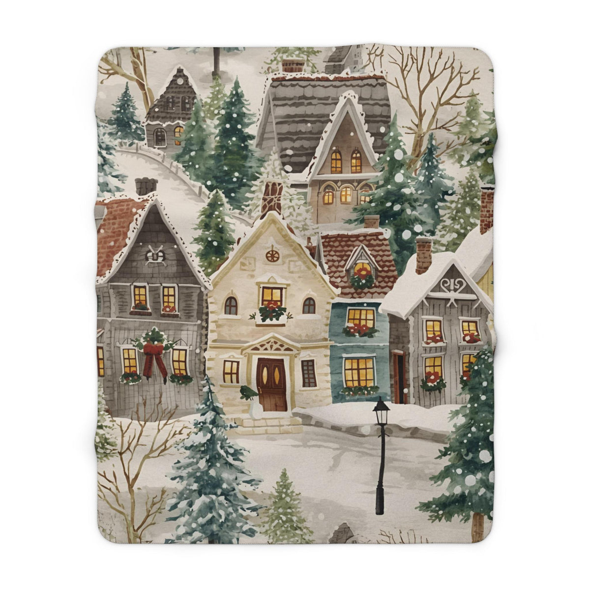 Cozy Winter Village Velveteen Plush Blanket | Snowy Town Scene Throw | Soft Plush Blanket Gift | Warm Holiday Home Decor