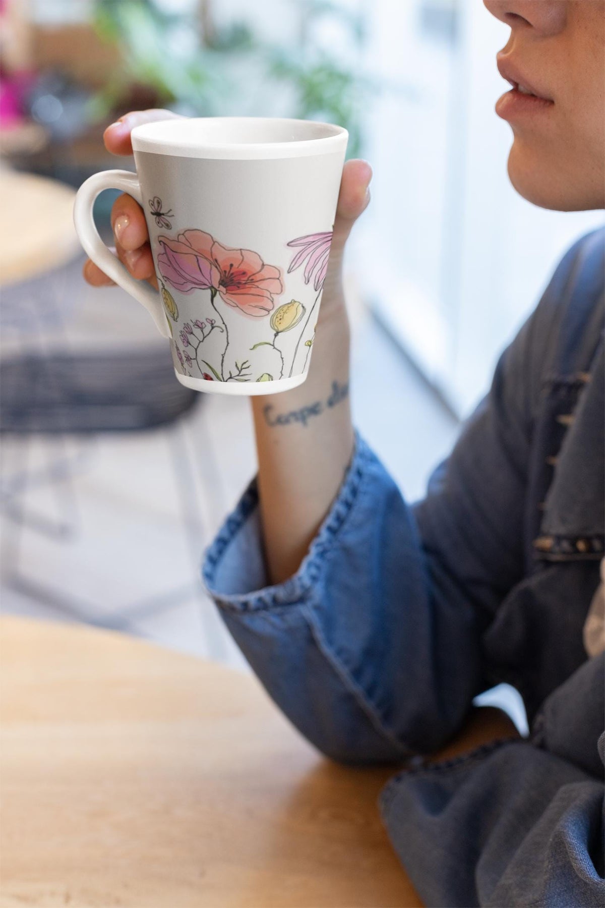 Floral Latte Mug with Bumblebees & Butterflies | Coffee Cup, Tea Mug, Gift for Garden Lovers, Mother's Day Gift, Hand-Illustrated Design