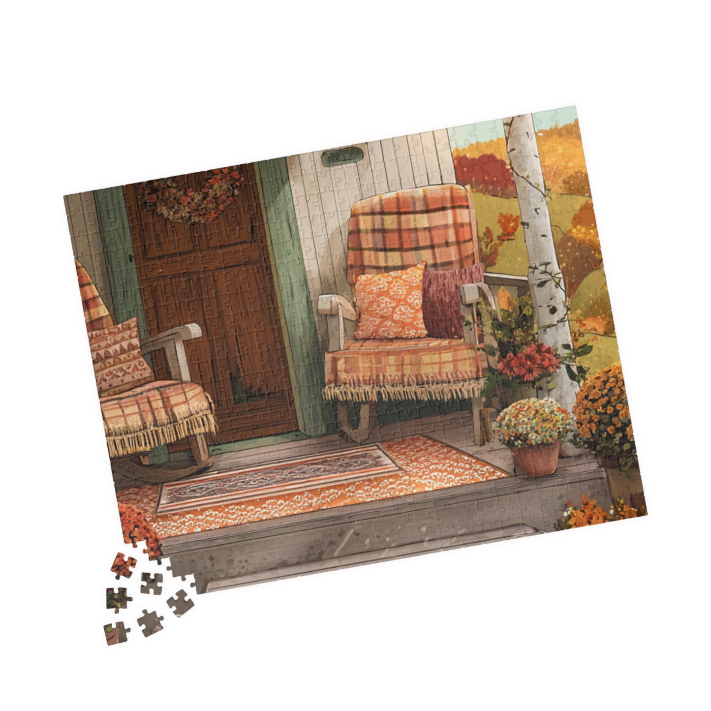 Autumn Porch Puzzle – Cozy Fall Front Porch Jigsaw (110/252/520/1014 pcs)